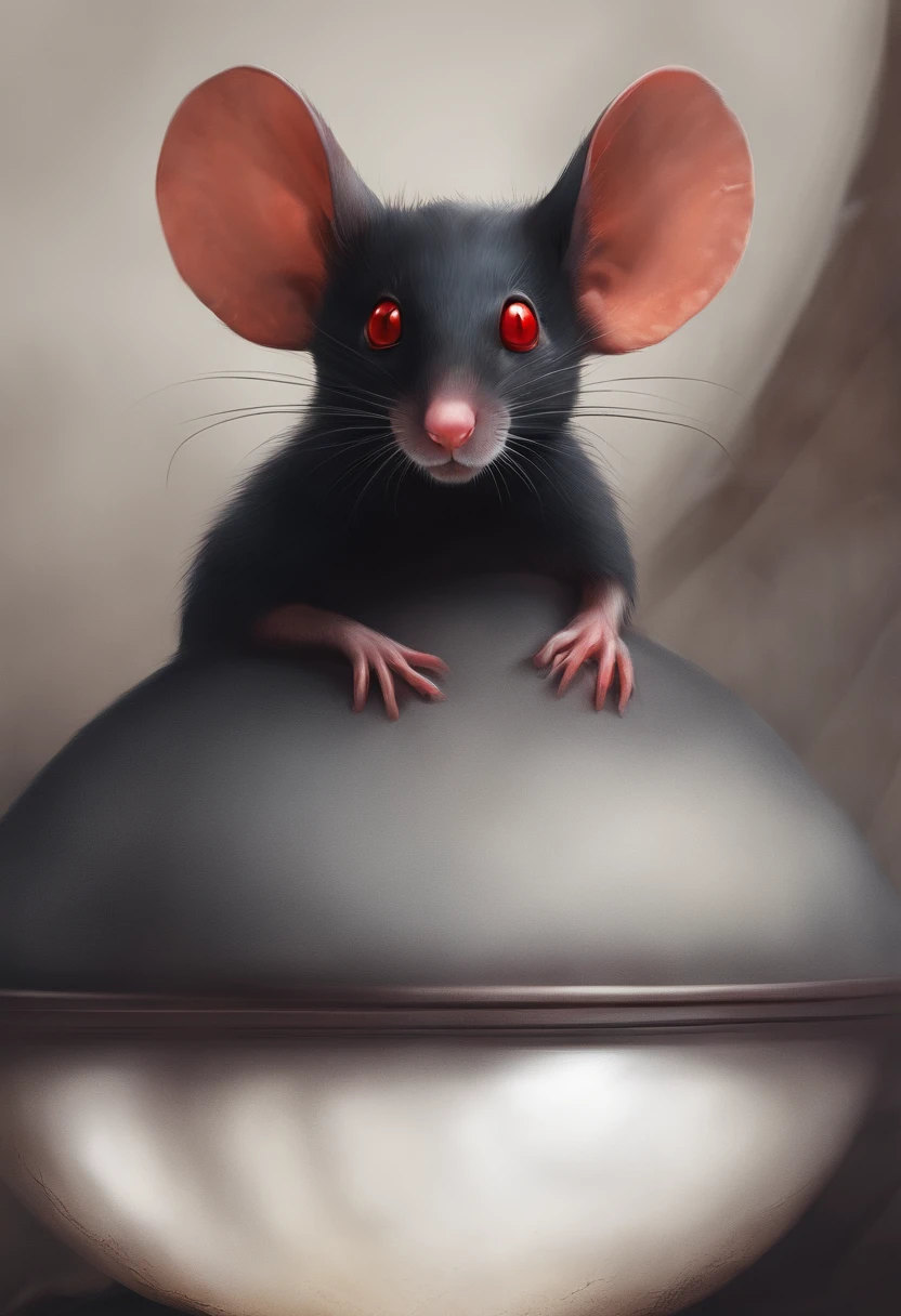 Create a prompt of a red-eyed mouse being a realistic villain