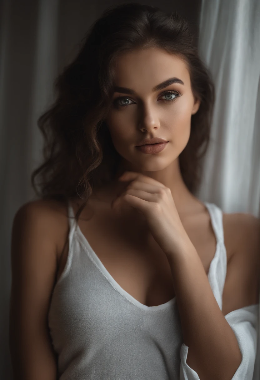 Femme arafed nue, fille sexy aux yeux verts, Portrait Sophie Mudd, cheveux bruns et grands yeux, selfie of a young woman, Yeux de chambre, Violet Myers, sans maquillage, maquillage naturel, looking straight at camera, Visage avec Artgram, Maquillage subtil, Superbe photo du corps entier, piercing green eyes, Bel angle, pose attrayante, fille mignonne, sexy pose, Image du corps entier, corps entier, Prise de vue du corps entier, brunette goddess, High detail, pose satisfaite, Pantalon en cuir