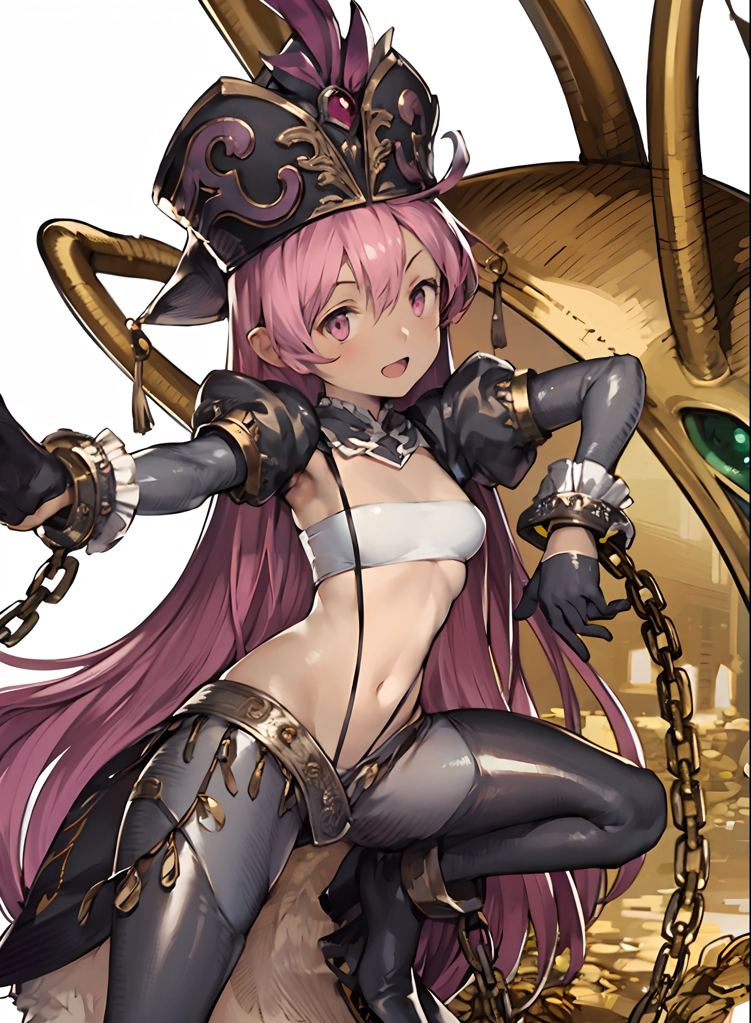 yoshida akihiko, 1girl, bravely default: flying fairy, bravely default \(series\), Nier, final fantasy, pink eyes, hat, tan skin