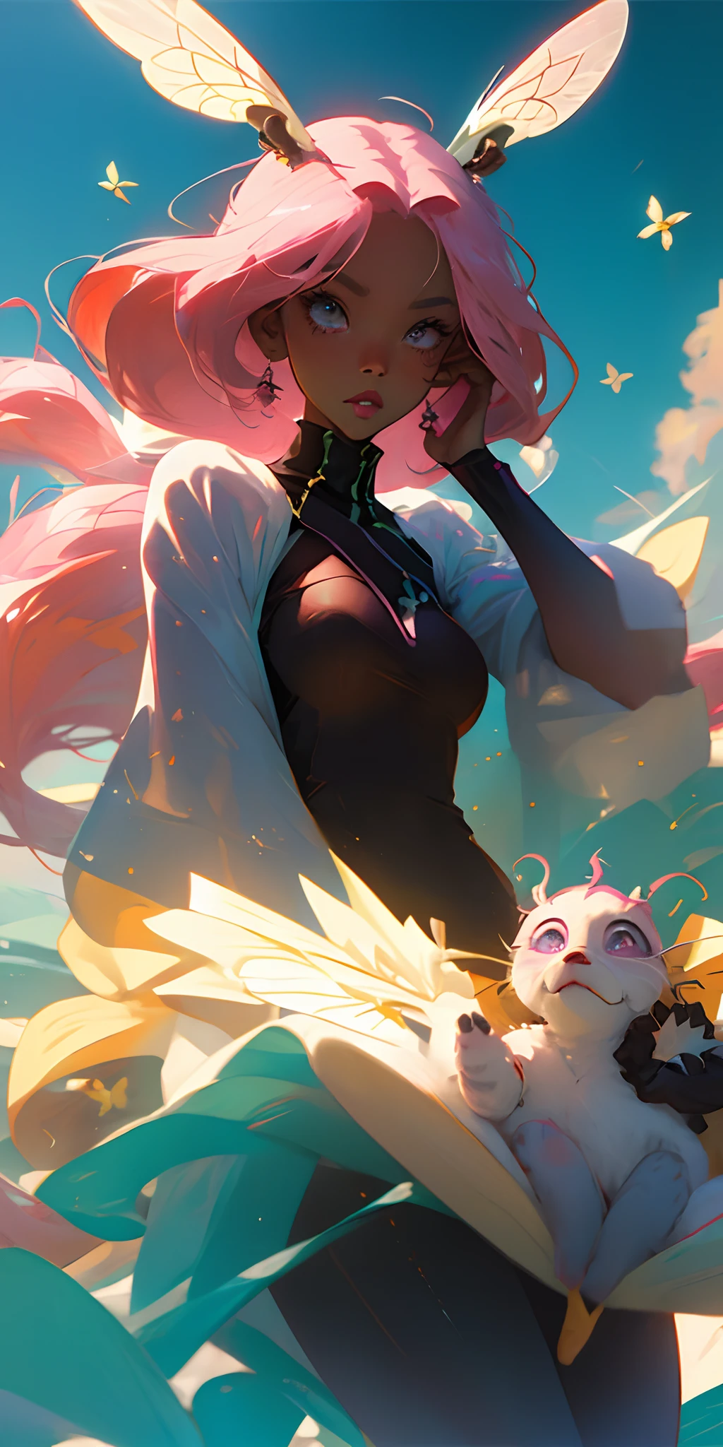 Anime furry bee with pink hair