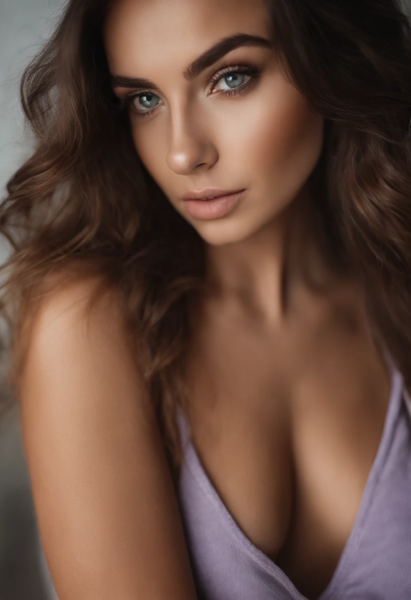 Femme arafed sans soutiens gorge, fille sexy aux yeux verts, Portrait Sophie Mudd, cheveux bruns et grands yeux, selfie of a young woman, Yeux de chambre, Violet Myers, sans maquillage, maquillage naturel, looking straight at camera, Visage avec Artgram, Maquillage subtil, Superbe photo du corps entier, piercing green eyes, Bel angle, pose attrayante, fille mignonne, sexy pose, Image du corps entier, corps entier, Prise de vue du corps entier, brunette goddess, High detail, pose satisfaite, Pantalon en cuir