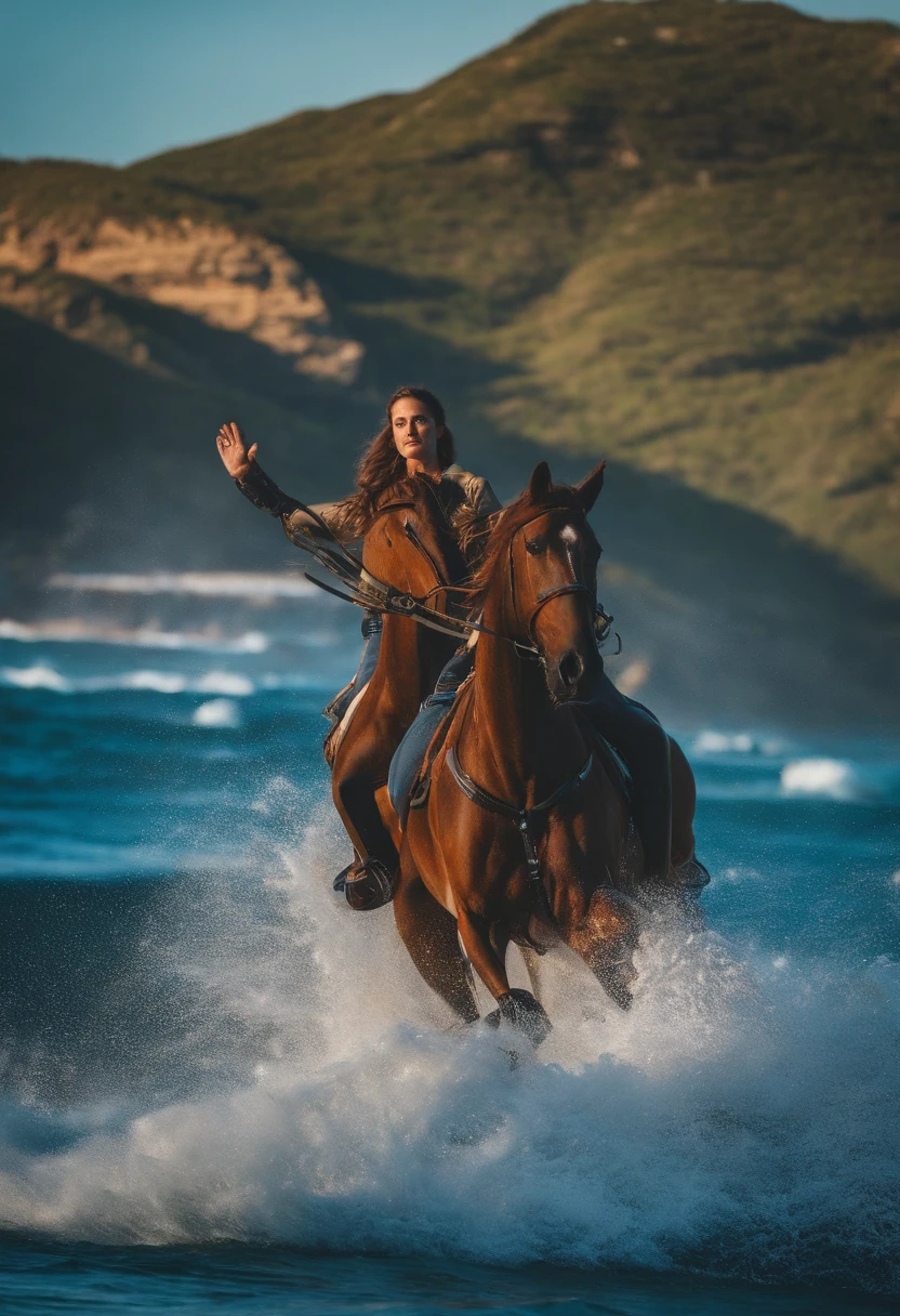 criar uma estampa de camiseta com a imagem de vento no mar em um litoral com cavalos marinhos