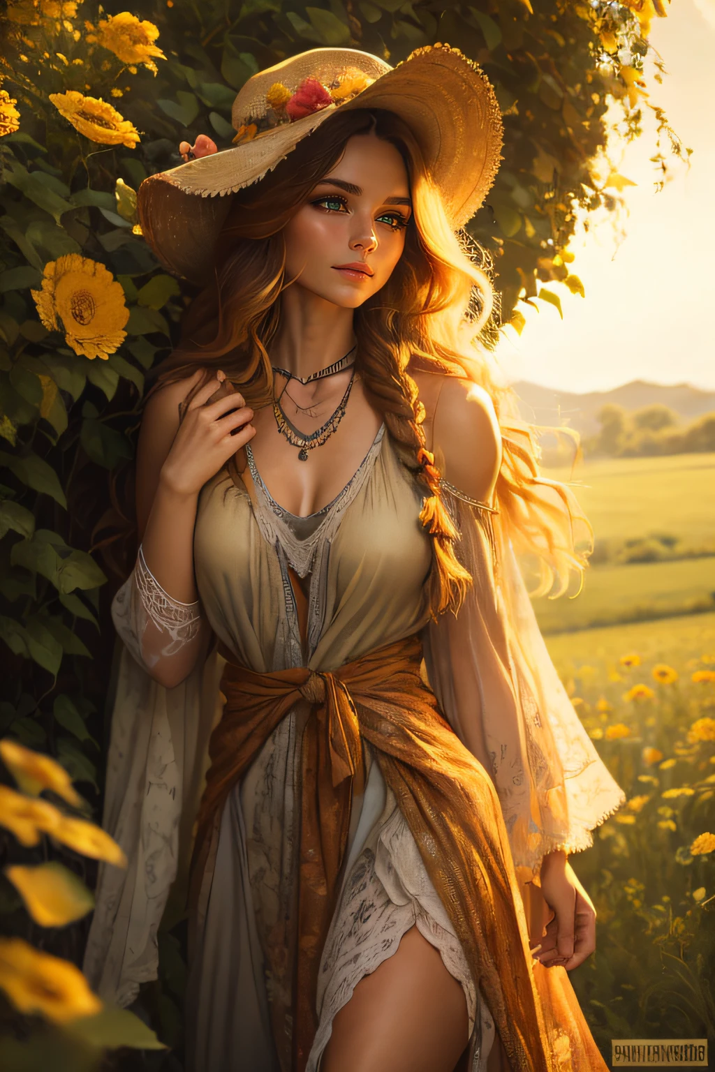 The face of a Romanian woman with green eyes and a soft, calm look, as if she were at peace with nature, is a vision of serene beauty. Her complexion carries the warm undertones of the Mediterranean, with a sun-kissed glow that hints at her connection to the outdoors. Her skin is smooth and radiant, with a subtle blush on her cheeks that mirrors the gentle flush brought on by a cool breeze.
Her green eyes are the most captivating feature of her face. They are like deep emerald pools that reflect the lush forests and rolling hills of Romania. Her eyes have a certain depth and wisdom, as if they have witnessed the passing of seasons and the secrets of the earth.
Her brows are delicately arched and frame her eyes with a graceful curve. They are full but not overly thick, contributing to the softness of her overall look. Her eyelashes are long and dark, enhancing the allure of her green eyes.
Her nose is slender and straight, with just a hint of a natural curve, giving her an air of elegance. Her lips are naturally rosy and full, with a soft, serene smile that suggests an inner peace and a connection to the tranquility of nature.
Her face is framed by long, wavy chestnut-brown hair that cascades in loose waves around her shoulders. Her hair has an earthy texture, as if it has been touched by the elements, and it flows with the grace of a gentle breeze.
Overall, this Romanian woman's face exudes a tranquil and natural beauty, evoking a sense of harmony with the world around her. It's as if she has found a sense of peace and serenity in the embrace of nature, and her face reflects that inner calm.
