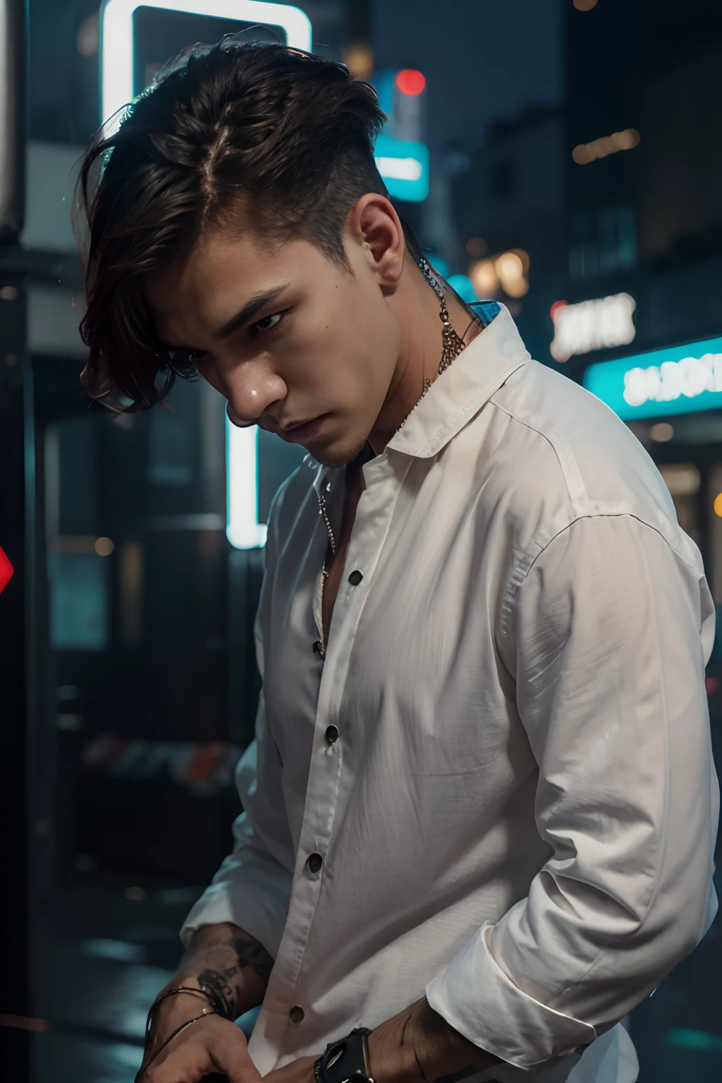 Change background cyberpunk handsome boy,realic face 8k,ultra realistic