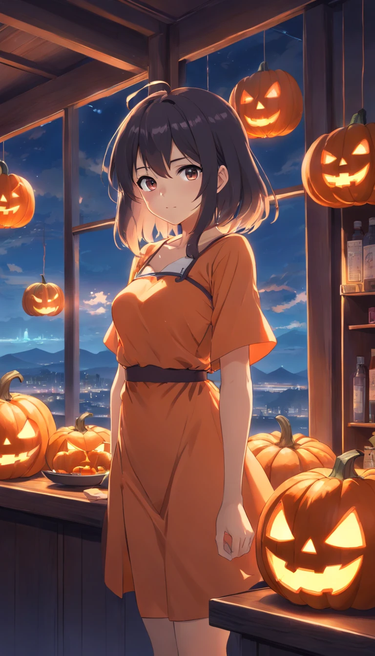 Rio is naked except for her Halloween apron, at door on Halloween Night, ((Nude:1.4)), Witch Hat, Take the candy, Halloween Night, Nudity Under Cooking Apron, Sexy, plump, Tempting, Halloween Night, New York by night, Waiting at the door