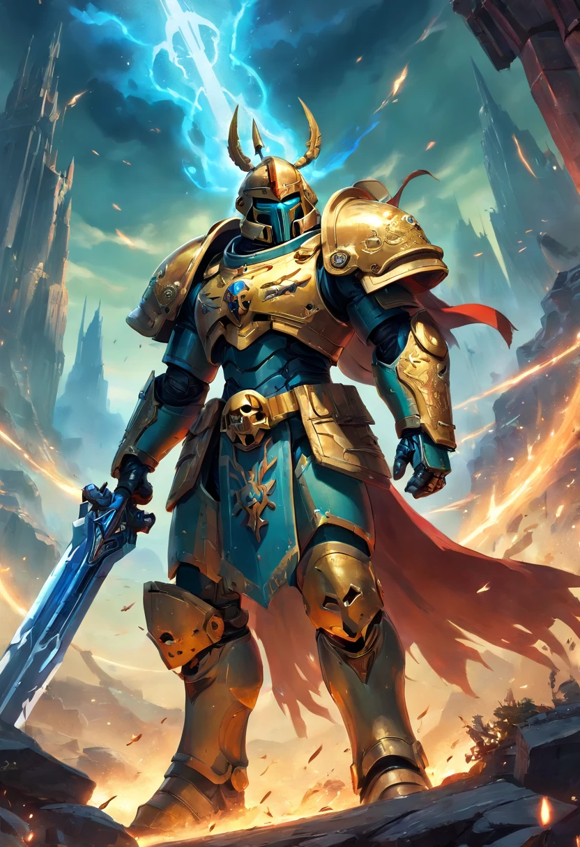 president Aleksandar Vučić as a 40k space marine,warhammer 40k era,(best quality,4k,8k,highres,masterpiece:1.2),ultra-detailed,(realistic,photorealistic,photo-realistic:1.37),blurred background,standing on a mountain of skulls,metallic armor shining in the sunlight,fierce expression,imposing stature,regal cape flowing in the wind,glowing power sword raised high,battle damaged armor,ornate pauldrons engraved with intricate patterns,visibly heavy weaponry slung across the back,majestic halo surrounding the figure,ominous dark clouds loom above,striking color contrast between the vibrant armor and the gloomy surroundings,remnants of defeated enemies lying beneath the mountain,highly detailed battle-scarred landscape,creeping vines and foliage climbing the skulls,attention to fine facial features,strong and defined facial structure,thinly veiled cybernetic enhancements,toothy grimace that exudes determination,heroic view capturing the epicness of the scene,dynamic pose suggesting readiness for battle,expert use of perspective adding depth to the image,war-torn banners fluttering in the distance,atmospheric lighting casting dramatic shadows and highlights,surreal and fantastical atmosphere,contrasting colors of the sky symbolizing the clash between good and evil,ethereal aura emanating from the figure,meticulous rendering of intricate armor details and textures,hint of futuristic technology incorporated into the armor design,vivid colors bringing the scene to life,nailing the essence of Warhammer 40k's thematic aesthetics.