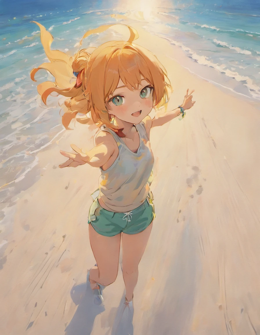 On white sand beaches,Have a gun like a sniper,Cute smile,Wattson(APEX),Bright atmosphere