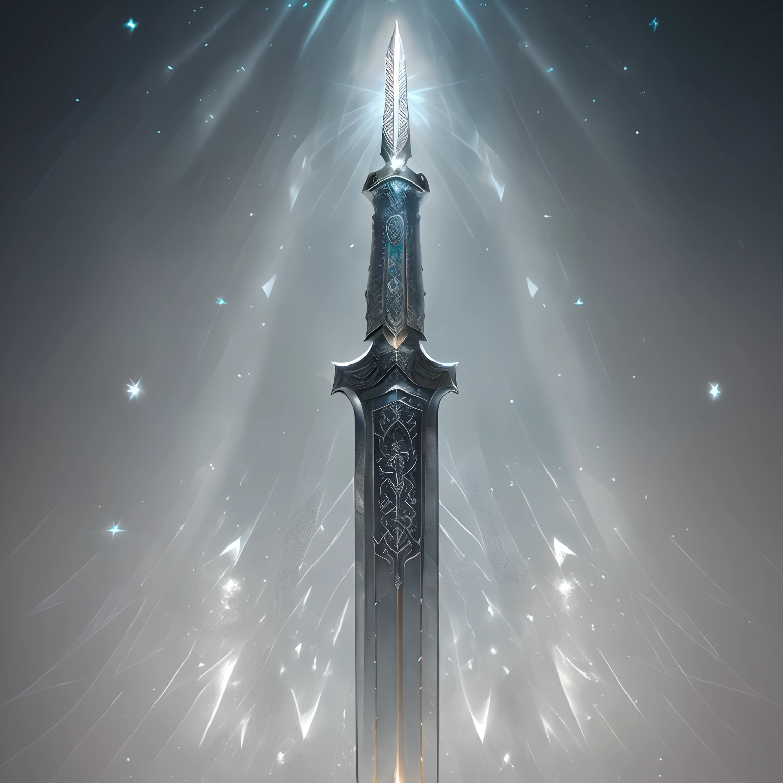 there is a sword with a light shining on it, magical sword, shinning sword, glowing sword, epic fantasy weapon art, intricate fantasy spear, fantasy sword, magic sword, silver sword, beautiful sword, shining sword, fantasy sword of warrior, 8 k hd wallpaperjpeg artifact, 8k hd wallpaperjpeg artifact, concept art magical highlight