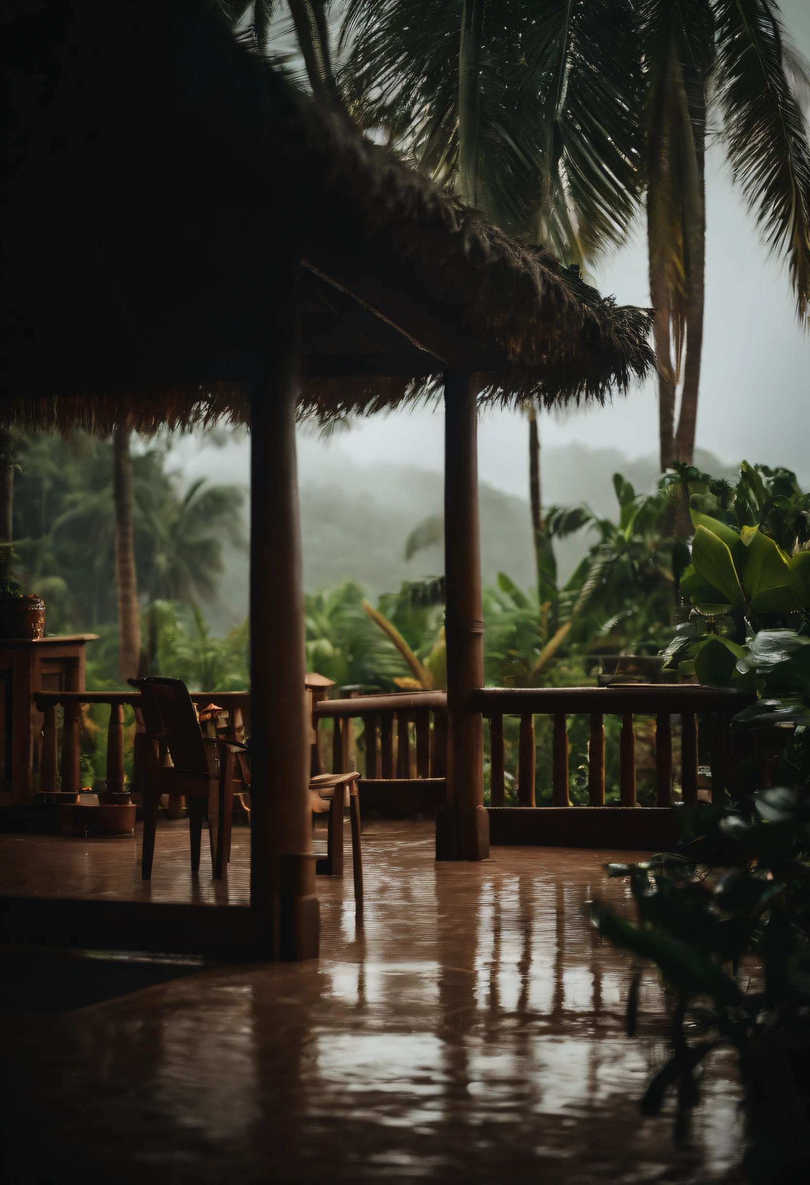 chuva caindo na cabana
