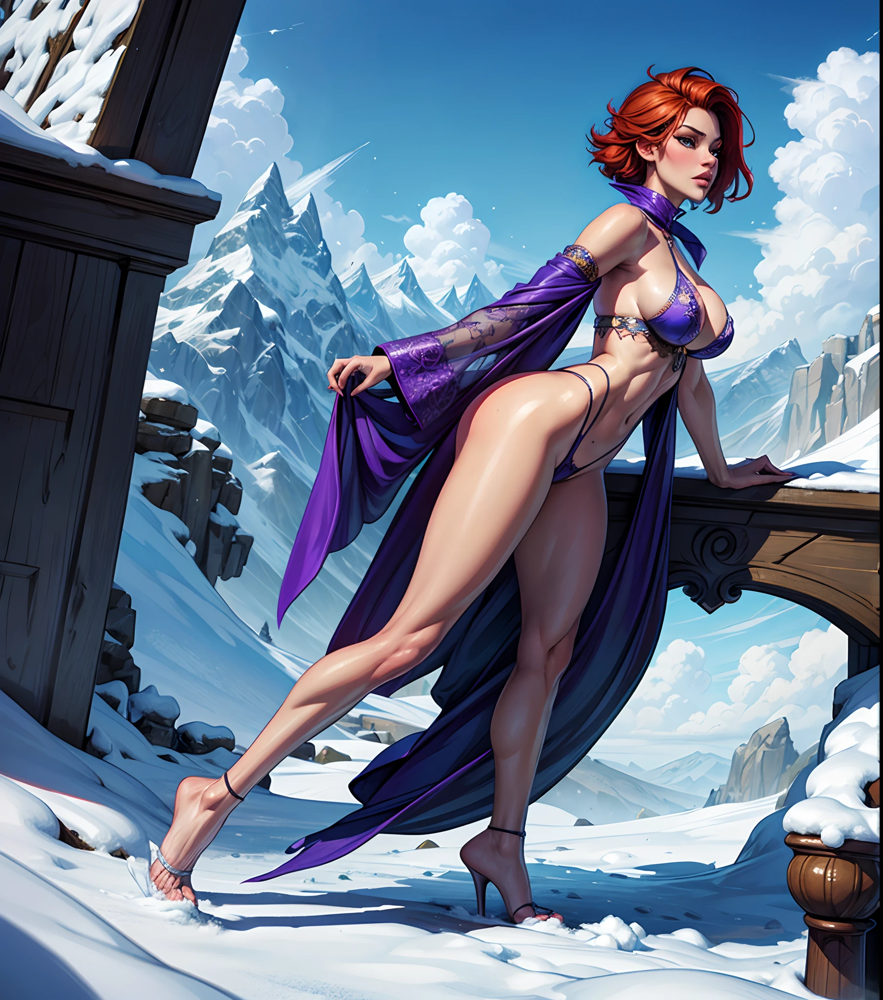 (best quality, masterpiece, perfect face, beautiful and aesthetic:1.2, colorful, highest detailed face, dynamic pose),
1girl, razor cut, Ginger, naughty sexy, seducing, erotic, lascivious, (sexy Sorcerer:1.2), big breasts,
day,snow,windy,blue sky,ice,cumulonimbus , ((full body)), from side:1.3,depth of field,looking at viewer,
(official art, extreme detailed, highest detailed)