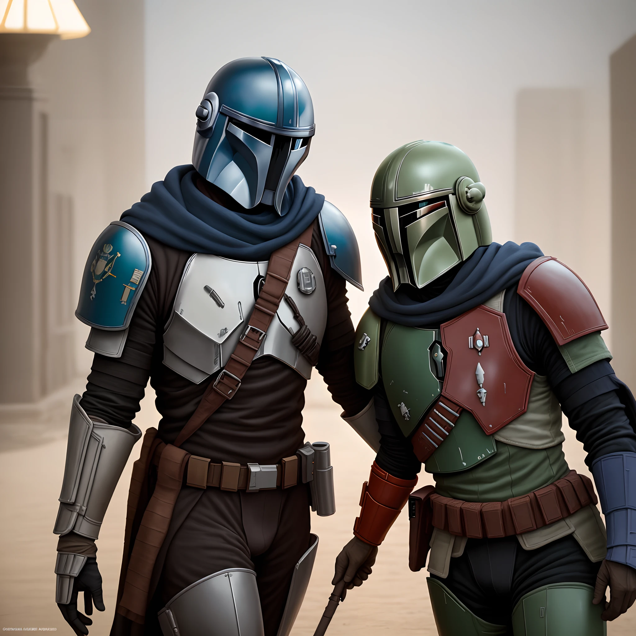 Mandalorian with green and black and blue Armour