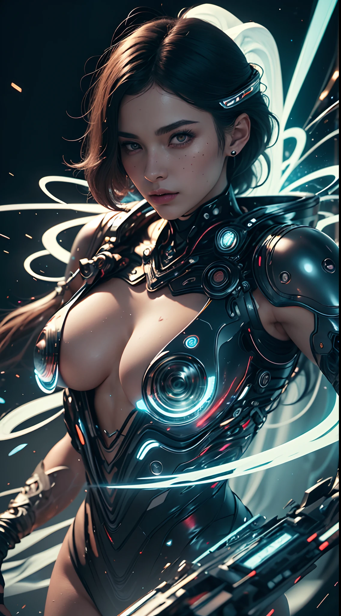 ((Best quality)), ((masterpiece)), (detailed:1.4), 3D, an image of a beautiful cyberpunk female with thick voluminous hair,light particles, pure energy chaos antitech,HDR (High Dynamic Range),Super-Resolution,Unreal 5,Subsurface scattering,PBR Texturing,Post-processing,Depth-of-field,Maximum clarity and sharpness,Multi-layered textures, Perfect proportions,Octane Render,Two-tone lighting,Wide aperture,Low ISO,White balance,Rule of thirds,8K RAW