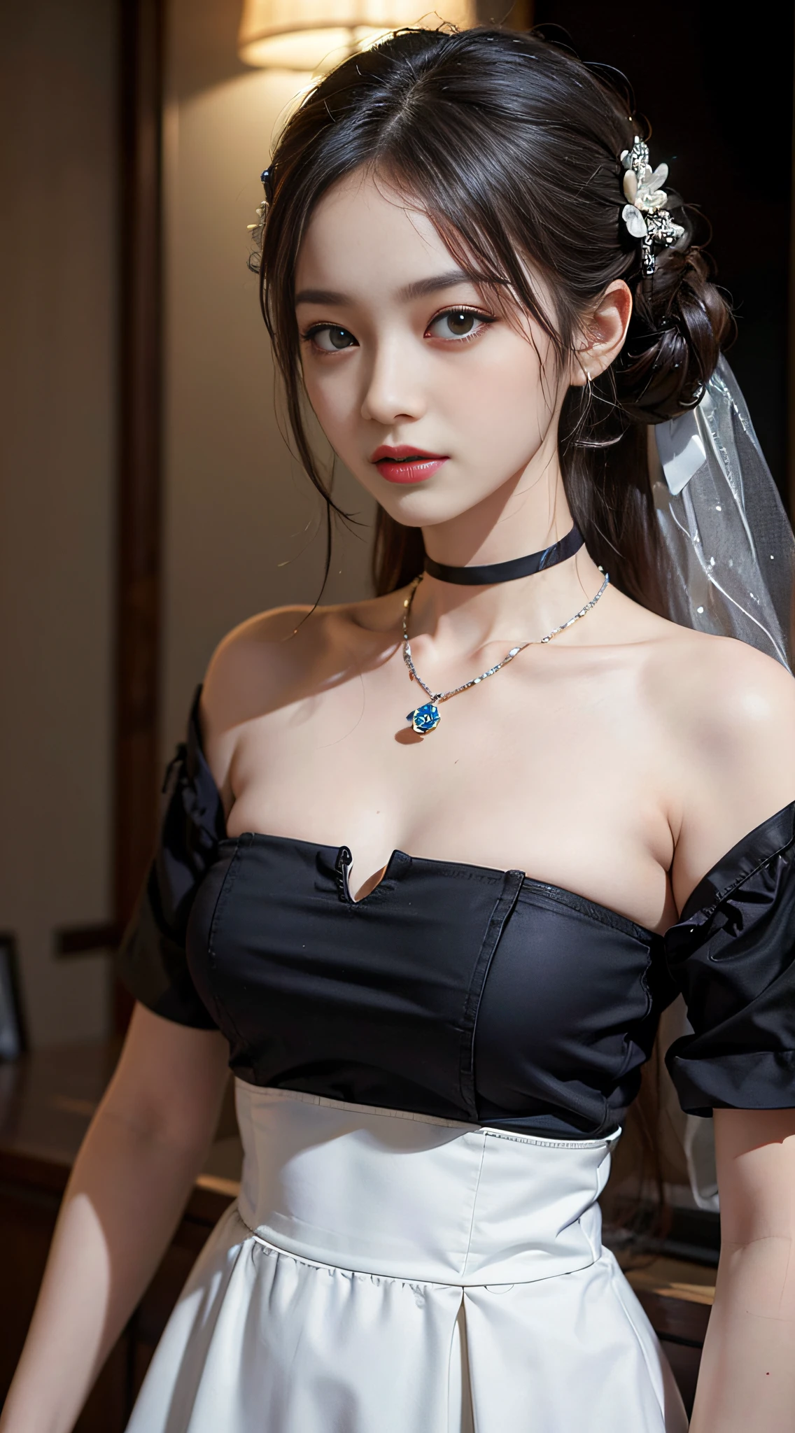 perfect figure beautiful woman:1.4,Layered Hair Style,Protruding cleavage,Lace cheongsam:1.5,Highly Detailed Face and Skin Textur,二重まぶた,Whiten the skin,Collar