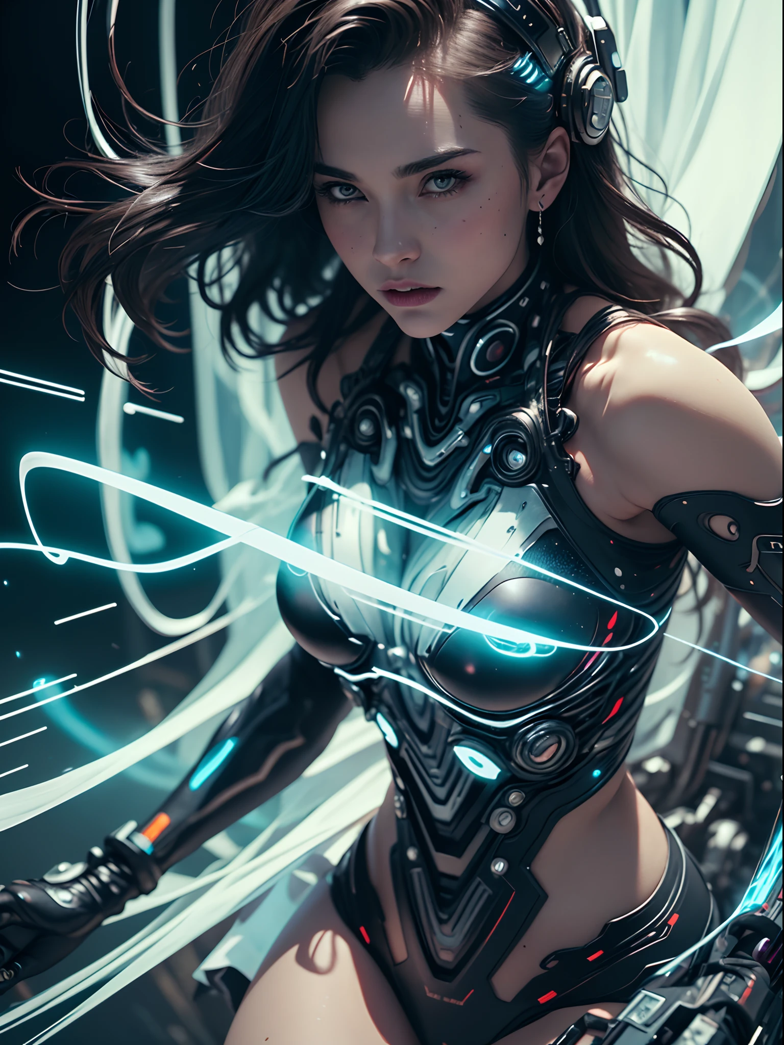 ((Best quality)), ((masterpiece)), (detailed:1.4), image of a beautiful cyberpunk female with thick voluminous hair,light particles, dynamic pose, pure energy chaos antitech,HDR (High Dynamic Range),Super-Resolution,Unreal 5,Subsurface scattering,PBR Texturing,Post-processing,Depth-of-field,Maximum clarity and sharpness,Multi-layered textures, Perfect proportions,Octane Render,Two-tone lighting,Wide aperture,Low ISO,White balance,Rule of thirds,8K RAW