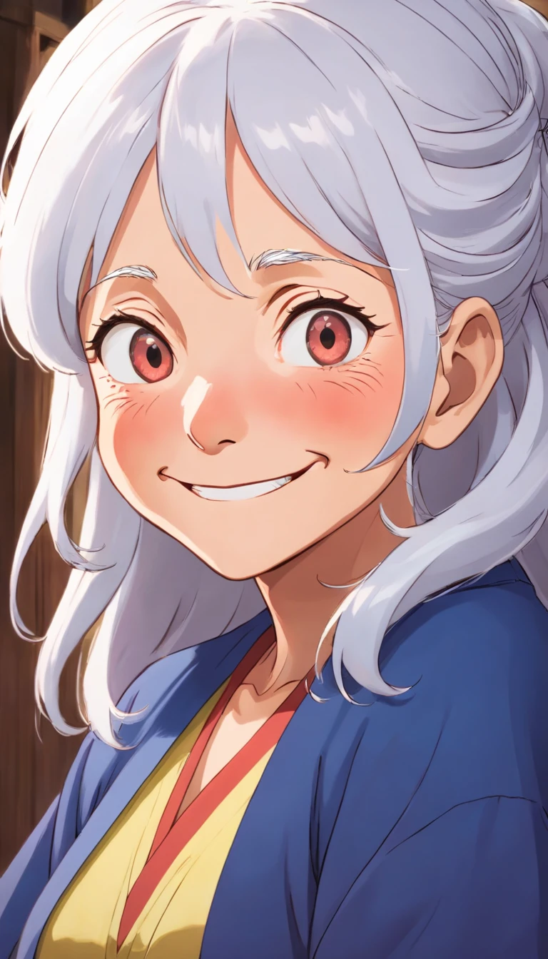 Old Woman,White hair,Aunt's expression,Front view,,Smiling face