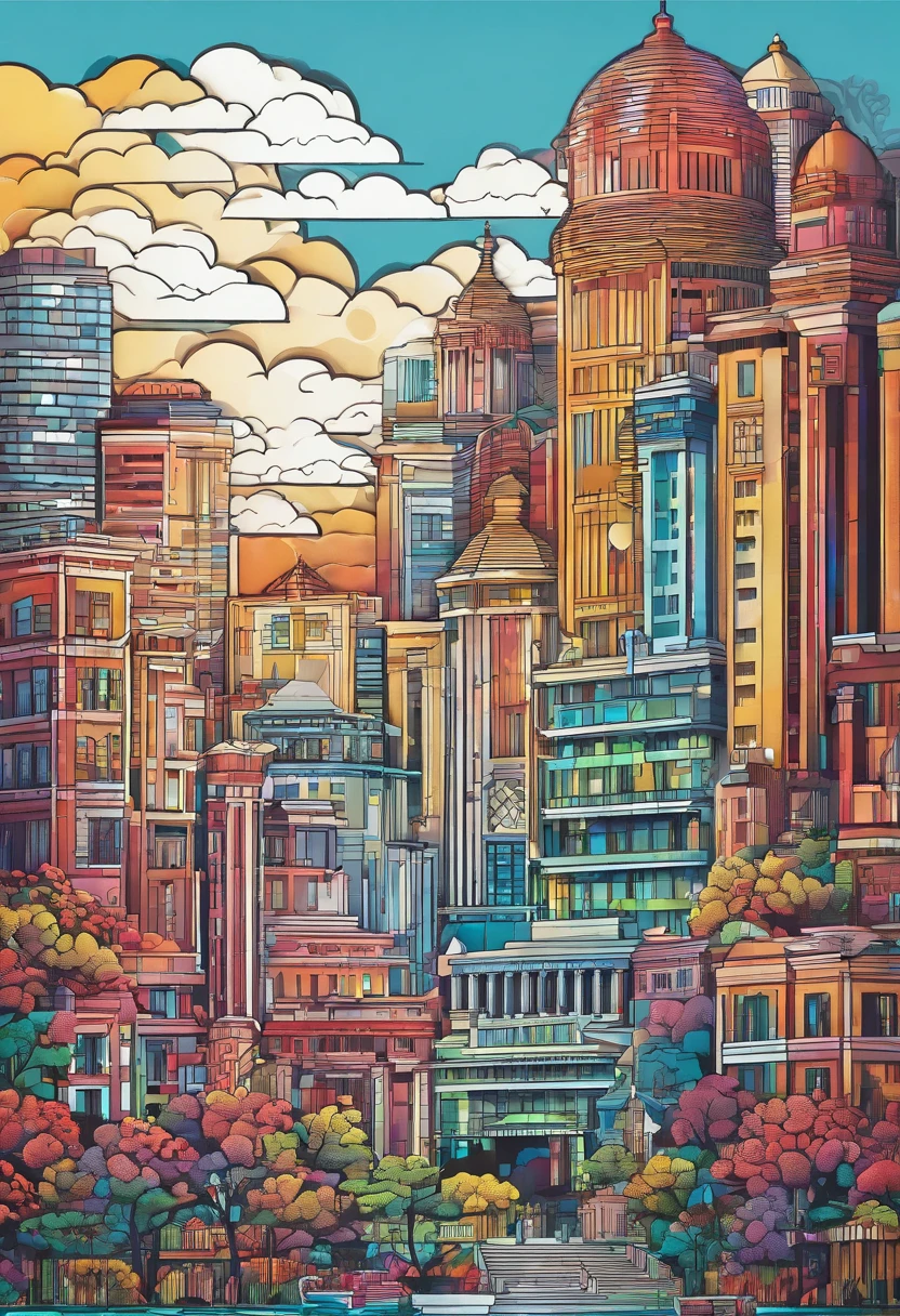 (((masterpiece))),best quality, modern city, skyscrapper, rain, rainbow