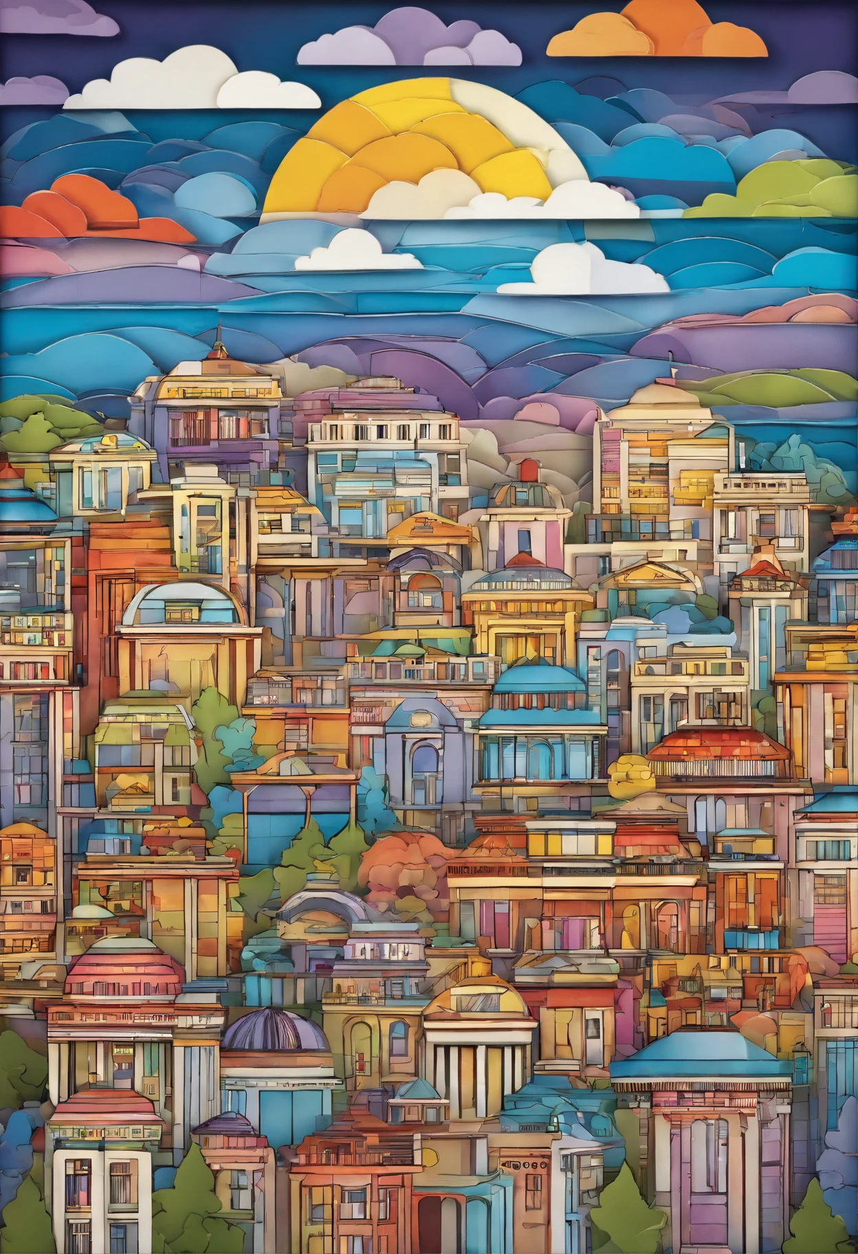 (((masterpiece))),best quality, modern city, skyscrapper, rain, rainbow