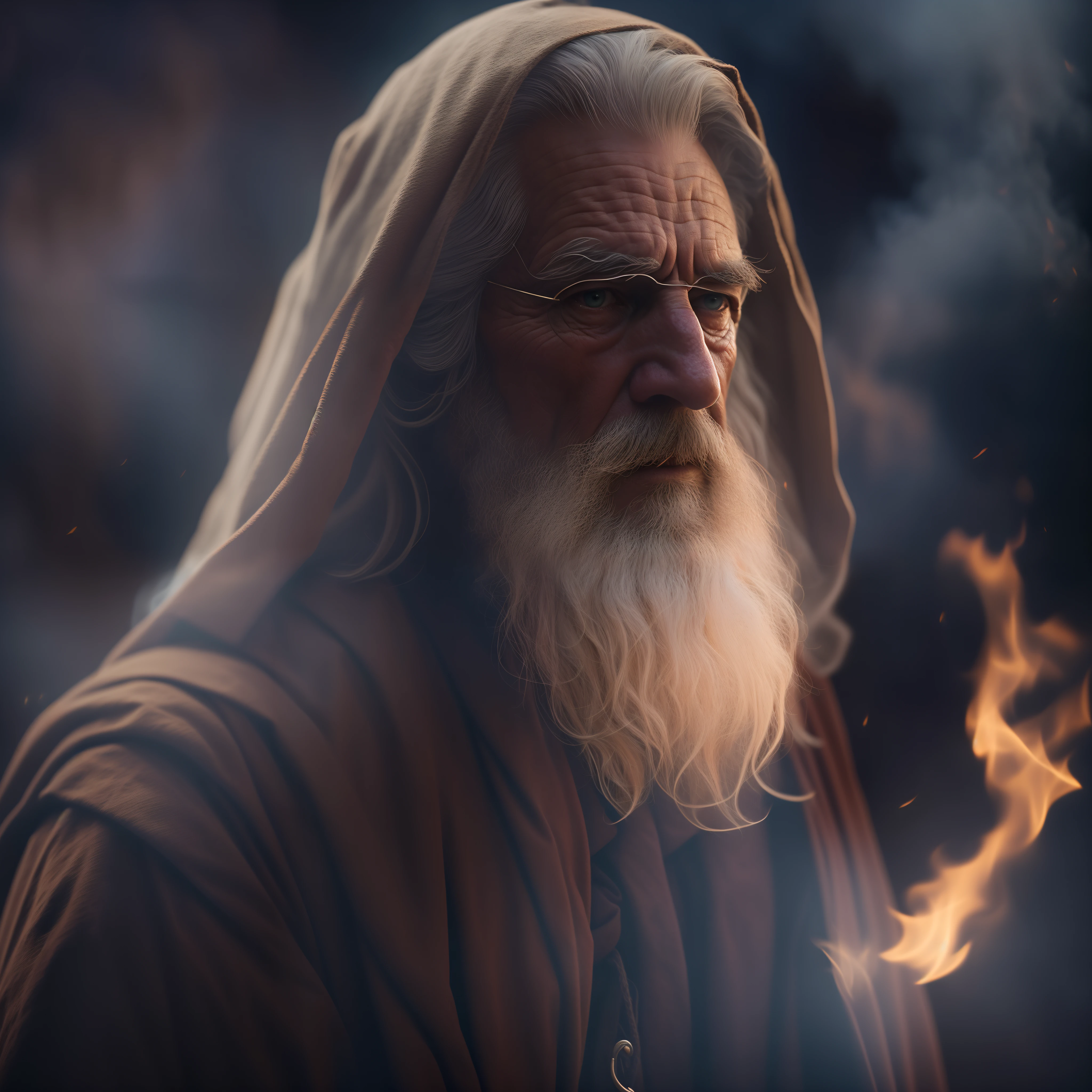 “A hyper-realistic representation, man, prophet, 1st century cloak, old man, long white beard, long white hair, wind, magic, fire, smoke, dust
(highest quality: 1.3), cinematic photo, masterpiece, (sharp focus: 1.5), (photorealistic: 1.3), detailed background, dark lighting, twilight lighting,
style, volumetric lighting, intricate details, UHD, film grain,, Methuselah, Cinematic Photo Realistic  
   ]REALISTIC CINEMATIC, 8K. create a vivid and historically accurate scene. The camera captures focus on your face, . ancient and vibrant – ar 16:9 --auto --s2