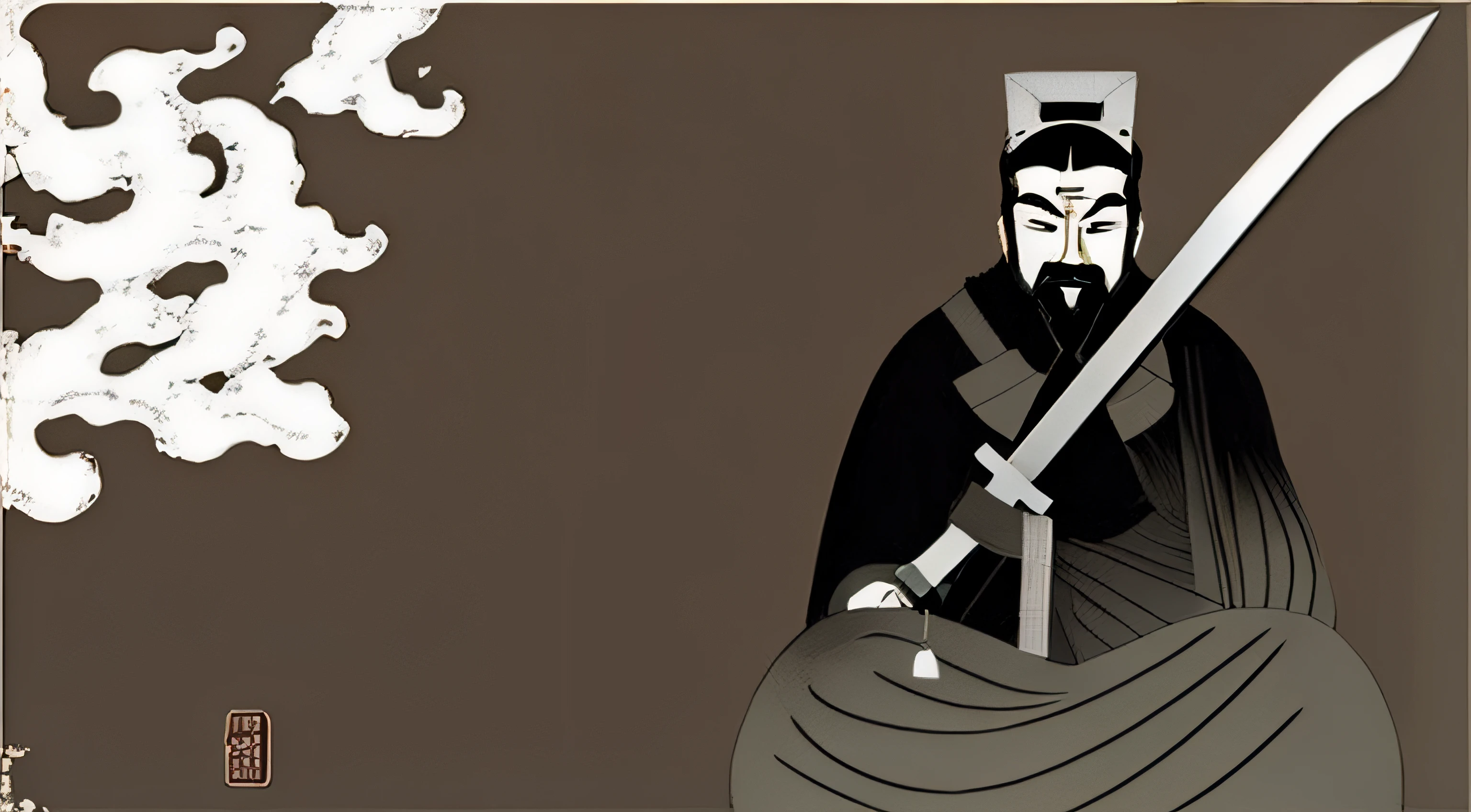 arafed image of a man with a sword in his hand, flat illustration, chinese warrior, Estilo de arte antiga da China, inspirado no Imperador Xuande, arte no estilo de z.em. Gu, Guan Yu, inspirado pelo Imperador Huizong de Song, inspirado em Ma Shi, vestindo roupas chinesas antigas, chinese three kingdoms, confucius and jury trial