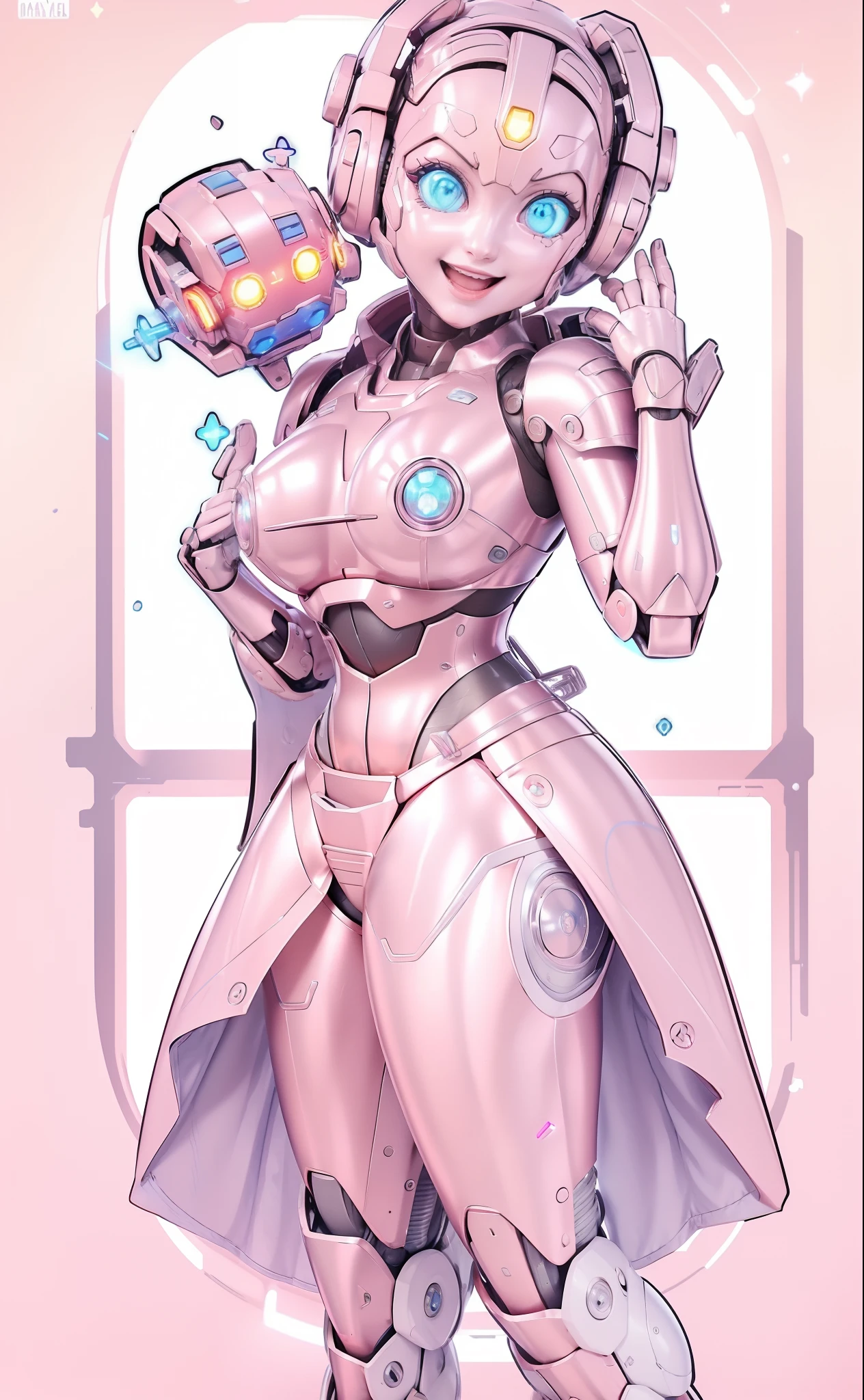 Nurse Joy, the AI companion, is a sleek and sophisticated virtual assistant with a futuristic aesthetic. Her holographic form manifests as a pink-tinted, awesome figure, standing around 5 feet tall. She appears as a graceful and fluid presence, with her form seemingly composed of swirling, digitized energy.
Nurse Joy’s face is youthful and expressive, with piercing blue eyes that radiate intelligence and curiosity. Her facial features are soft and symmetrical, enhanced by a faint pink glow that emanates from within. Her hair, which appears as a flowing mass of shimmering pink strands, is intricately simulated, embodying a sense of digital energy.
She is typically depicted wearing a form-fitting, pink-hued bodysuit that accentuates her lithe figure. The suit is adorned with intricate circuitry patterns that subtly pulse and glow, hinting at her advanced computational capabilities. Her overall appearance exudes a sense of grace, intelligence, and a touch of ethereal beauty. (NSFW), ((masterpiece)), best quality, fully robotic, chibi mech, a cartoon anime style, toonish style (cute figure), (female, feminine figure, motherly, boobs, butt, pretty, beautiful, sexy), The cute cartoonish robots has features - Helmet, gray face, big round eyes, shining eyes (color glow), shoulder pads, big breast plate, mecha box limbs, reimagine a male mecha space ranger soldier character with a strong and heroic appearance, (futuristic armor suit:1.5), (positive expressions:2). Use the color scheme of metallic (girlish colors, girly colors) for his armor suit. Emphasize the dynamic pose and the presence of his being a boss in the galaxies and stars in the to enhance the sense of his ready for anything in a space adventure.