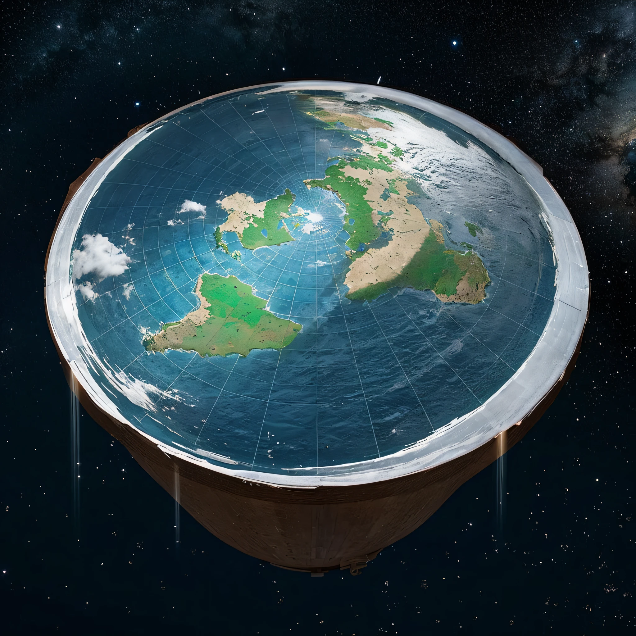 Flat Earth in space. Hiperrealista.