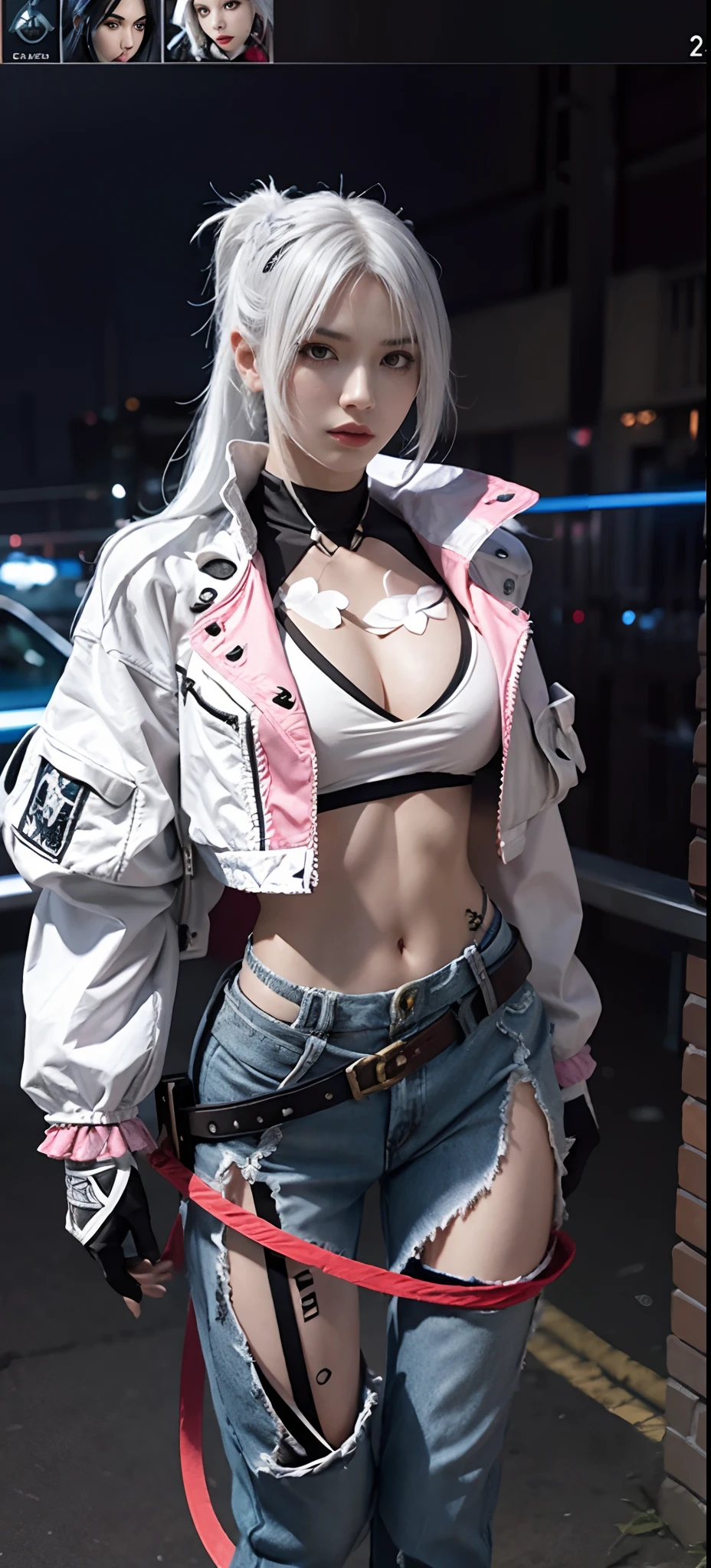 a close up of a person in a costume with a sword, as a character in tekken, female character, tifa lockhart with white hair, katana zero video game character, lunar themed attire, kda, slim body, cyborg - girl with silver hair, upper body avatar, fashion gameplay screenshot, fighting game character, new character, floralpunk elysian maiden, sigma female