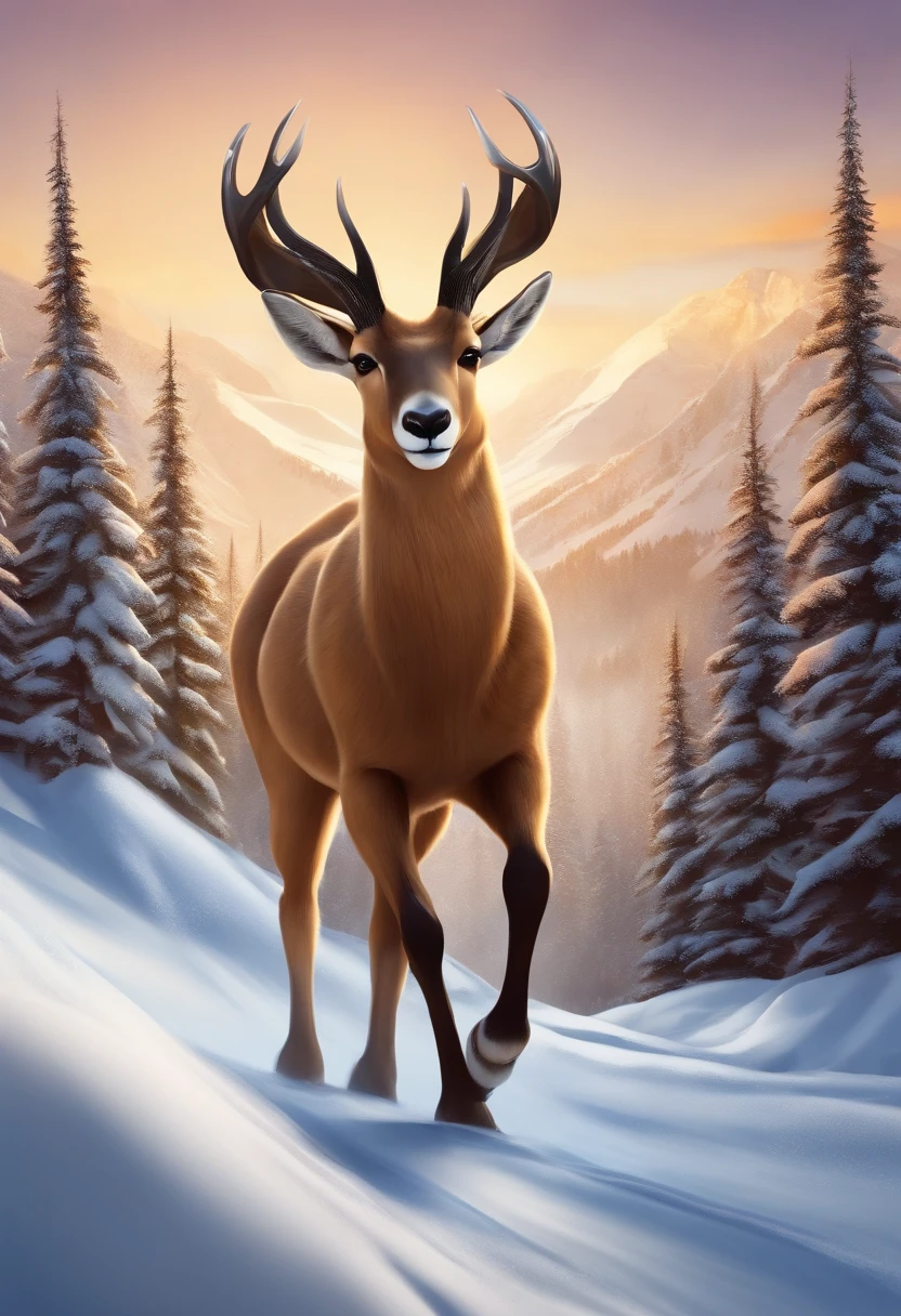 Chamois en train de skiiez style cartoon