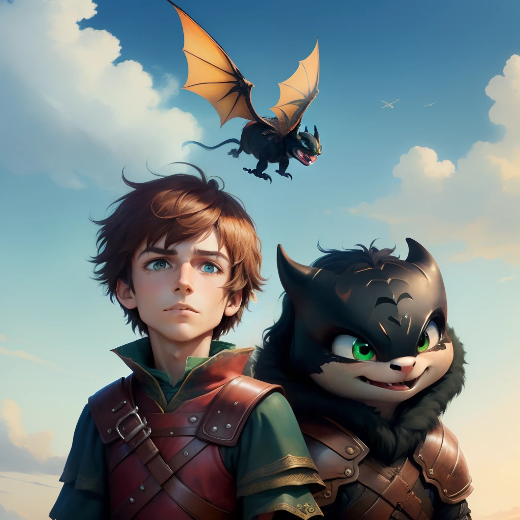 Make the hiccup and toothless fly together in the sky