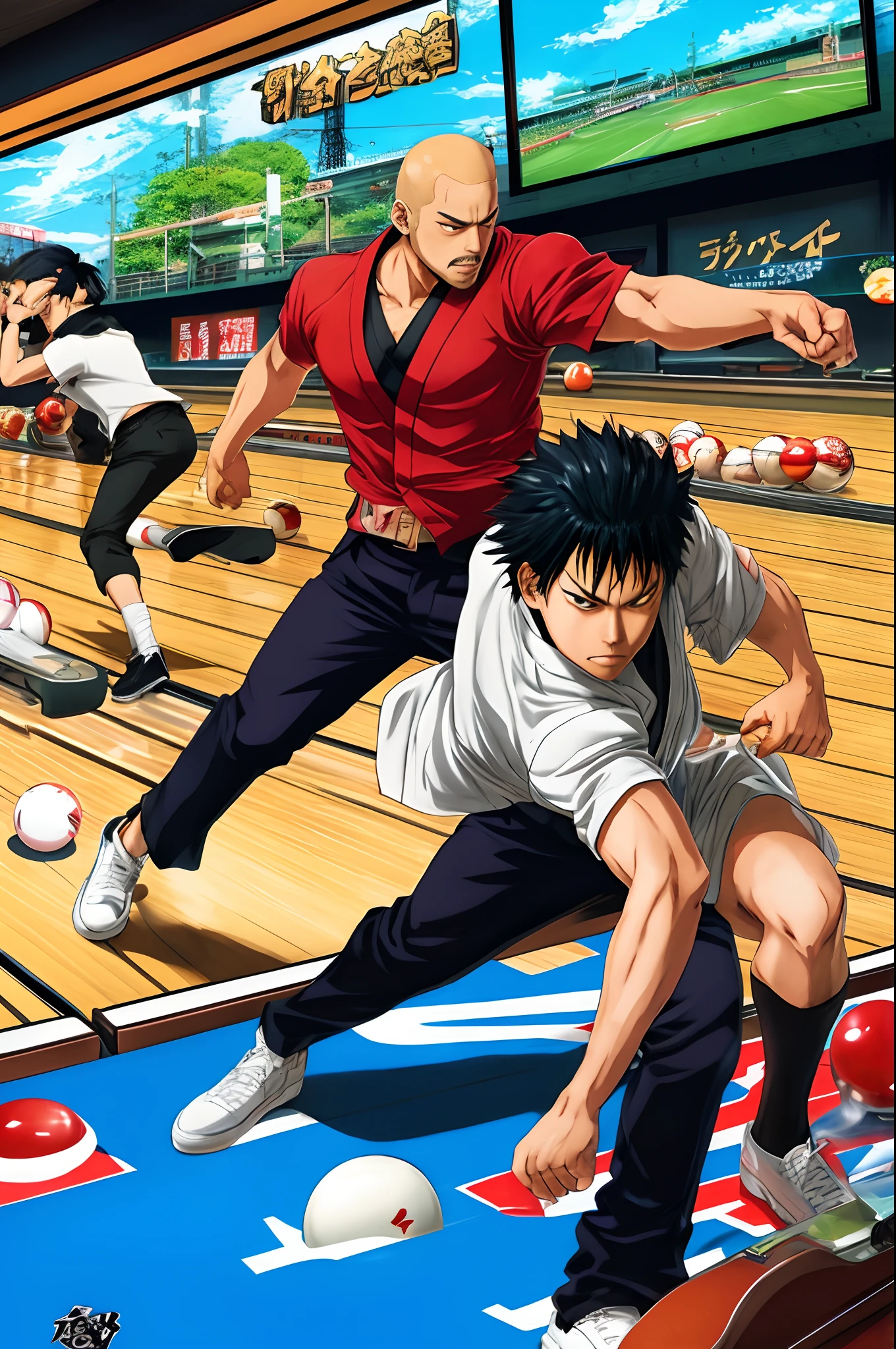 Yakuza, bowling, Horikoshi style, Kouhei Horikoshi, anime, Kiryu Kazuma, badass, bowling