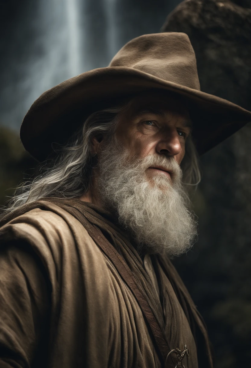 (Cinematographic photo:1.3) de (Ultra detalhado:1.3) foto da obra de arte mais bonita do mundo com suave lustroso, ((Gandalf's rugged muscular epic heroic fantasy, o Btanco, in a dynamic posture)), peito, rosto cheio,(fundo escuro:1.4) (epic realistic, hdr, detalhes intrincados, hiperdetalhado, cinemactic, luz de aro, silenciado: 1.5), ((fantastic location, majestoso ambiente desordenado)), poros da pele, very dark lighting, sombras pesadas, rosto detalhado e detalhado, (foto realista, dramatic, escuro, foco nítido, 8k), (danificado velho vestido de couro danificado: 1.5), (intrincado: 1.4), decadente, (altamente detalhado: 1.4), octane rendering, foco nítido, chuva forte, floating particles, (Cinemacolor:1.3)
