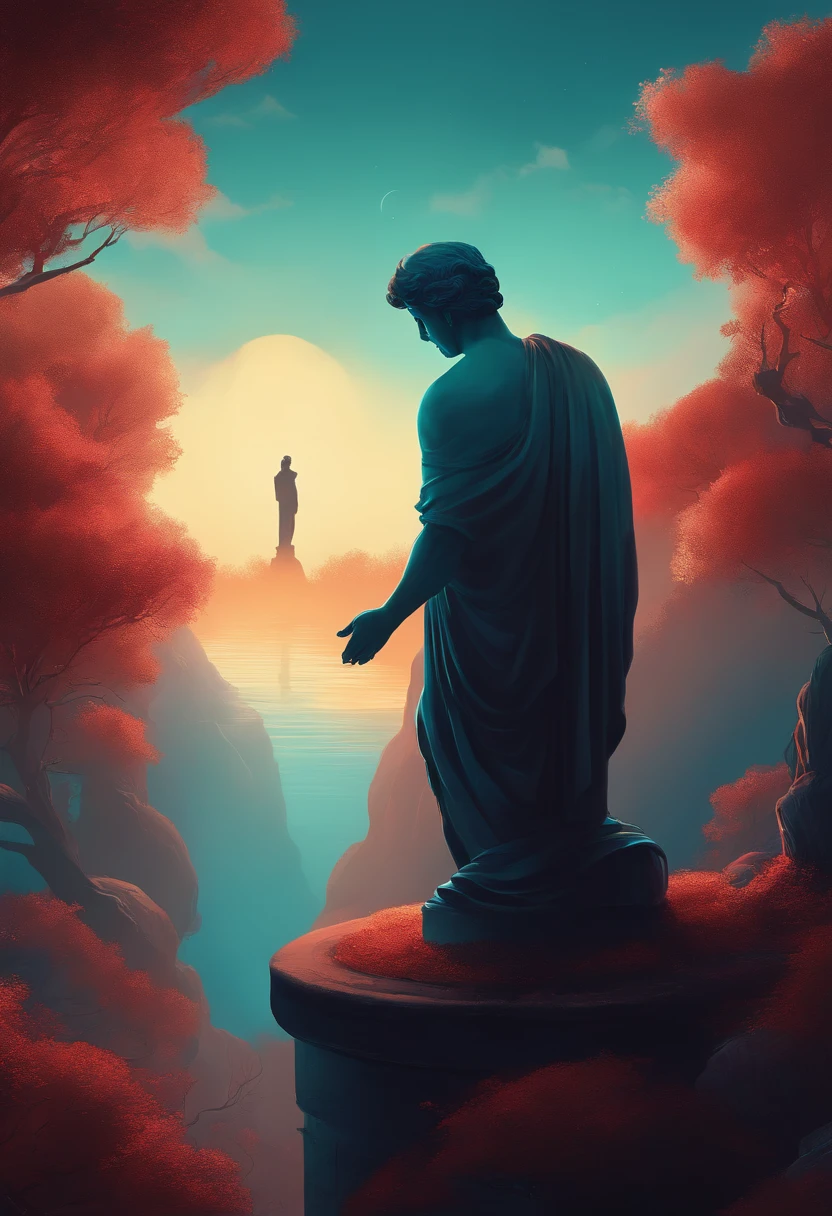 An image of Joji but has an ancient stoic statue with dramatic shadows, arte digital inspirada em Cyril Rolando, surrealismo