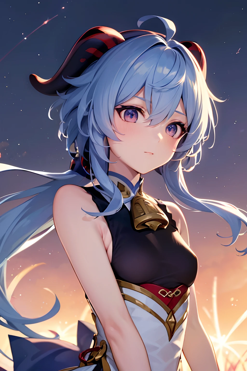 (Masterpiece, Best Quality, High Quality, Highres:1.4), Detailed, Extremely Detailed, Ambient Soft Lighting, 4K, (Extremely Detailed Eyes:1.2),
(ganyu \(genshin impact\):1.4), 1girl, solo, blue hair, blush, shy, upper body, bedroom, on bed, (sitting:1.2), (pov:1.4), (headpat:1.4), night, can't be this cute, (blue pajamas:1.2),