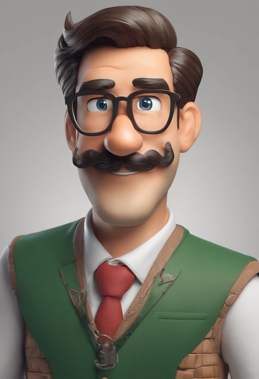 ((best quality)), ((master part)), ((desenhos animados realistas)), ((Personagem perfeito)) - Um retrato frontal meticulosamente detalhado e realista de um homem com cabelo raspado, glasses and a shirt with beautiful textures. O homem olha diretamente para o espectador, establish a strong and confident presence. The image captures their distinctive facial features, accurately showing the brightness of your eyes and the design of your glasses. The black shirt is rendered with fine details, aumentando o profissionalismo do retrato. Enviado para documentos oficiais, this portrait is presented in impressive 8K UHD resolution, ensure clarity and unique protection.