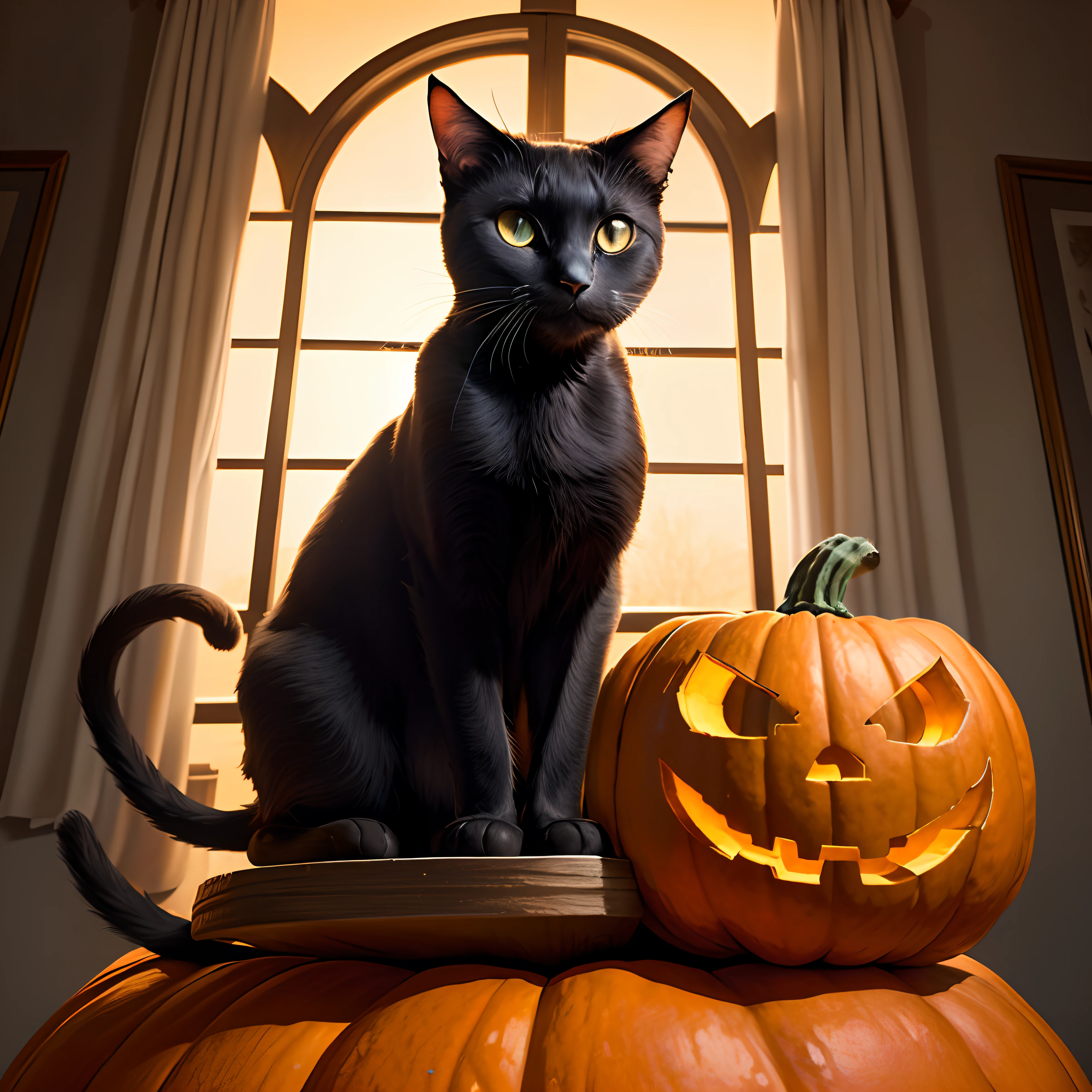 Black cat on top of a evil pumpkin
