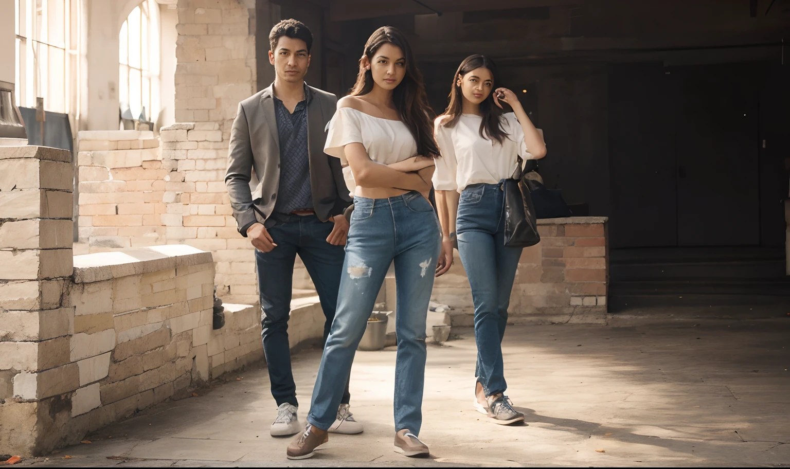 change the footwear of all 4 characters in image with modern stylish footwear