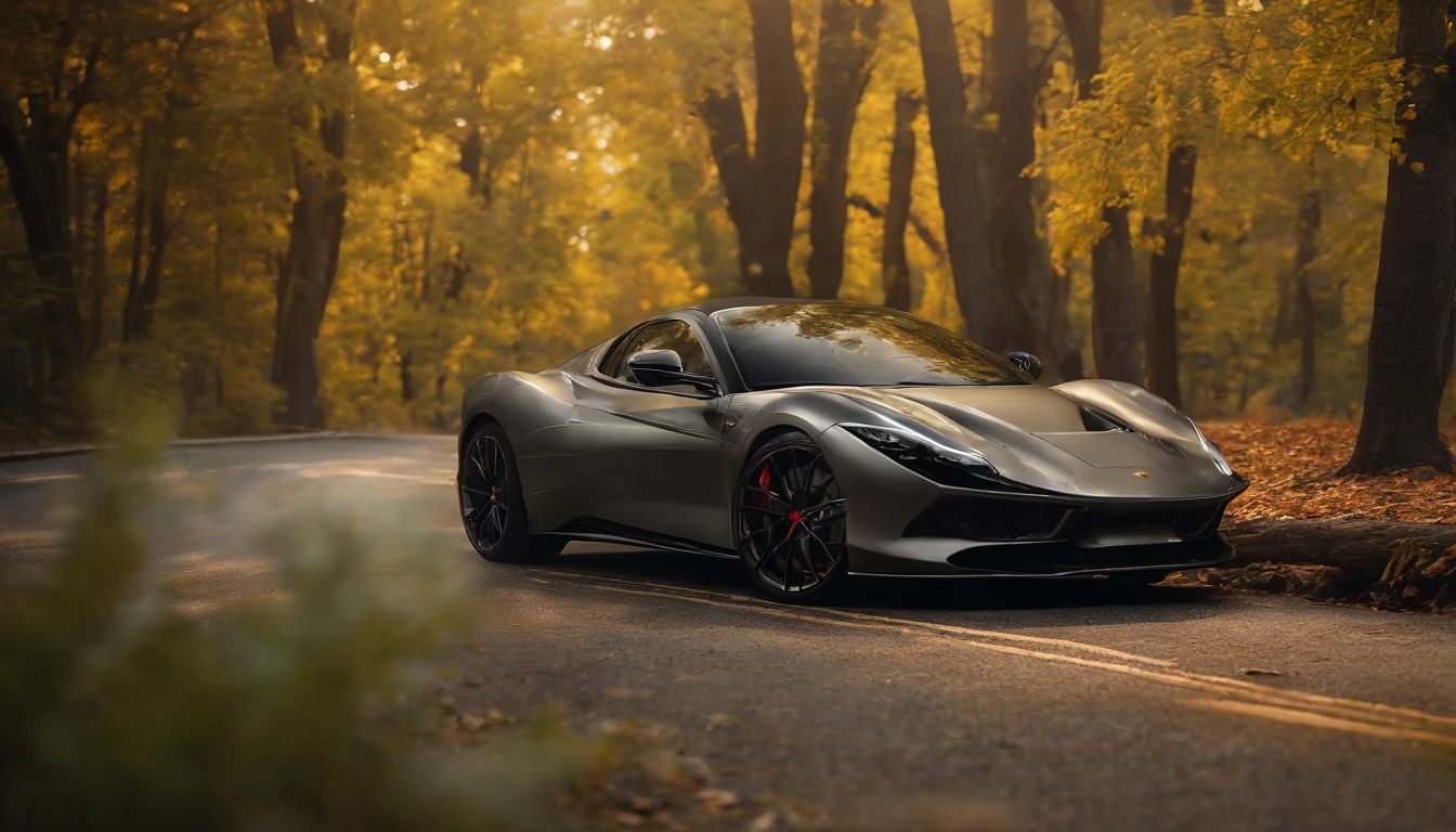 Envision yourself as the art director of a high-quality visual project, where artificial intelligence is your tool. Your mission is to conceive a stunning image with advanced levels of detail and a cinematic style. Picture a scene where a red Ferrari stands out, gracefully positioned in a landscape blending the gleam of asphalt with the serenity of nature. Delve into excellence in details, from the perfect contour of the car to the texture of tree leaves. Craft a visual masterpiece that not only captures the beauty of the automobile but also narrates a visually engaging story.