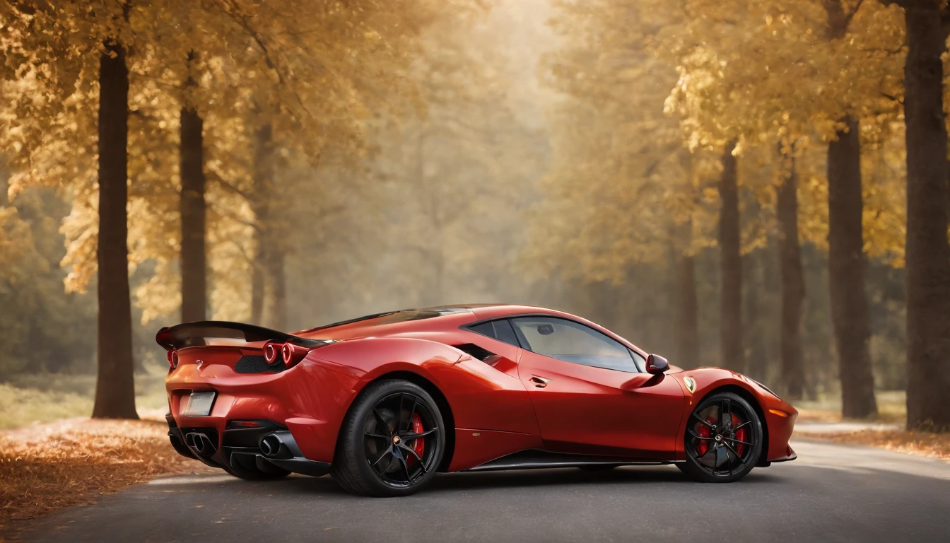 "Envision yourself as the art director of a high-quality visual project, where artificial intelligence is your tool. Your mission is to conceive a stunning image with advanced levels of detail and a cinematic style. Picture a scene where a red Ferrari stands out, gracefully positioned in a landscape blending the gleam of asphalt with the serenity of nature. Delve into excellence in details, from the perfect contour of the car to the texture of tree leaves. Craft a visual masterpiece that not only captures the beauty of the automobile but also narrates a visually engaging story."