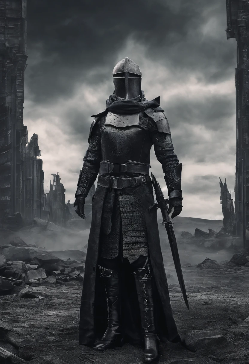 (Dark style),(Pai Daxing),(Black Knight's armor)(Face away from the camera)Shot in a meticulous surrealist photo style