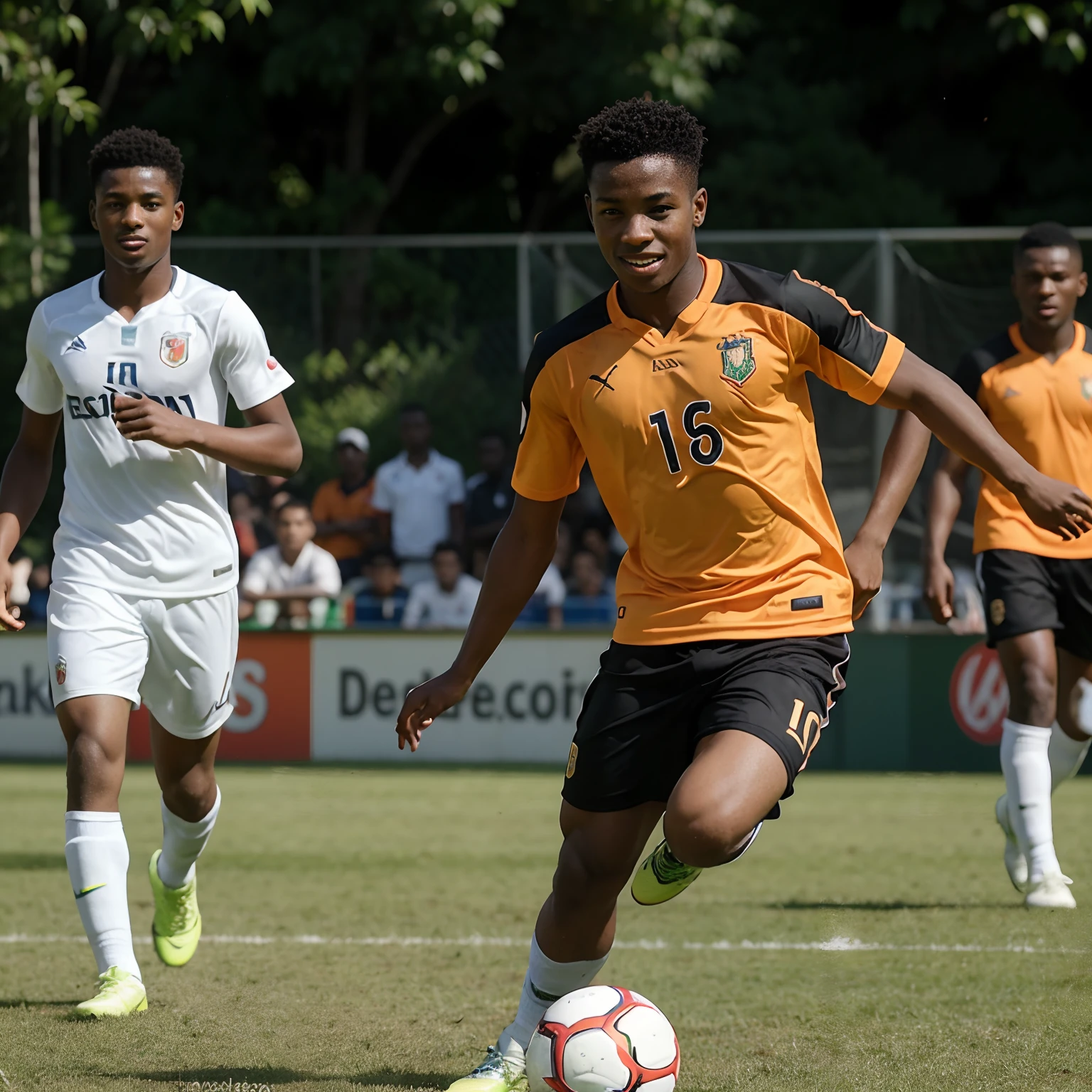 You described a -yeld yo man from Côte d'Ivoire, joueur de football talentueux, wearing the Ivory Coast jersey and wearing a nice smile. Il est sur le terrain, dribblant habilement les adversaires, creating opportunities for his team and impressing spectators with his agility and passion for the game.