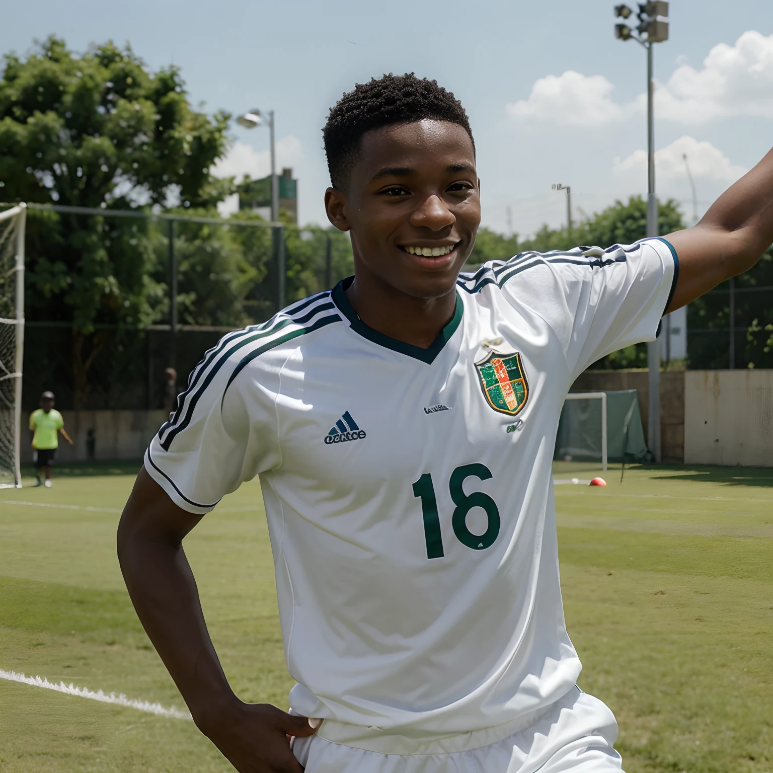 You described a 16-year-old young man from Côte d'Ivoire, joueur de football talentueux, wearing the Ivory Coast jersey and wearing a nice smile. Il est sur le terrain, dribblant habilement les adversaires, creating opportunities for his team and impressing spectators with his agility and passion for the game.