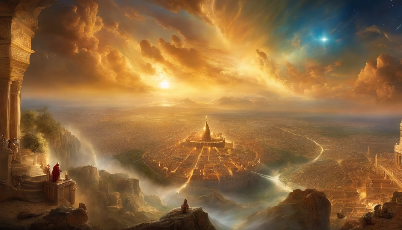 Describe the Descent of the New Jerusalem from the heavens. Paint a captivating picture of the celestial city and how it offers hope in the midst of chaos. Highlight the occurrence of people facing this miraculous event.