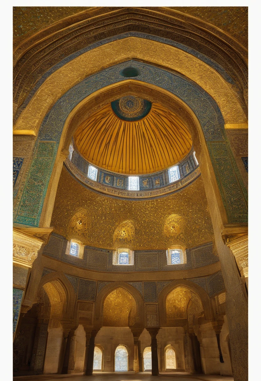 dome of the rock,arquitetura antiga,local sagrado,Islamic art,Golden dome,Holy Shrine,mosaicos coloridos, intricate geometric patterns,caligrafia ornamentada,luz solar brilhante refletindo,pilares lindamente esculpidos,pisos marmorizados,turistas admirando a vista,atmosfera serena,significado religioso,ancient history,architectural masterpiece,(best quality,4k,8k,Altas,master part:1.2),ultra-detalhado,(Realistic,fotorrealista,photo-realistic:1.37),HDR,UHD,studio lighting,extreme detail description,profissional,vivid colors,Bokeh,cena noturna,Silence in the moonlight.