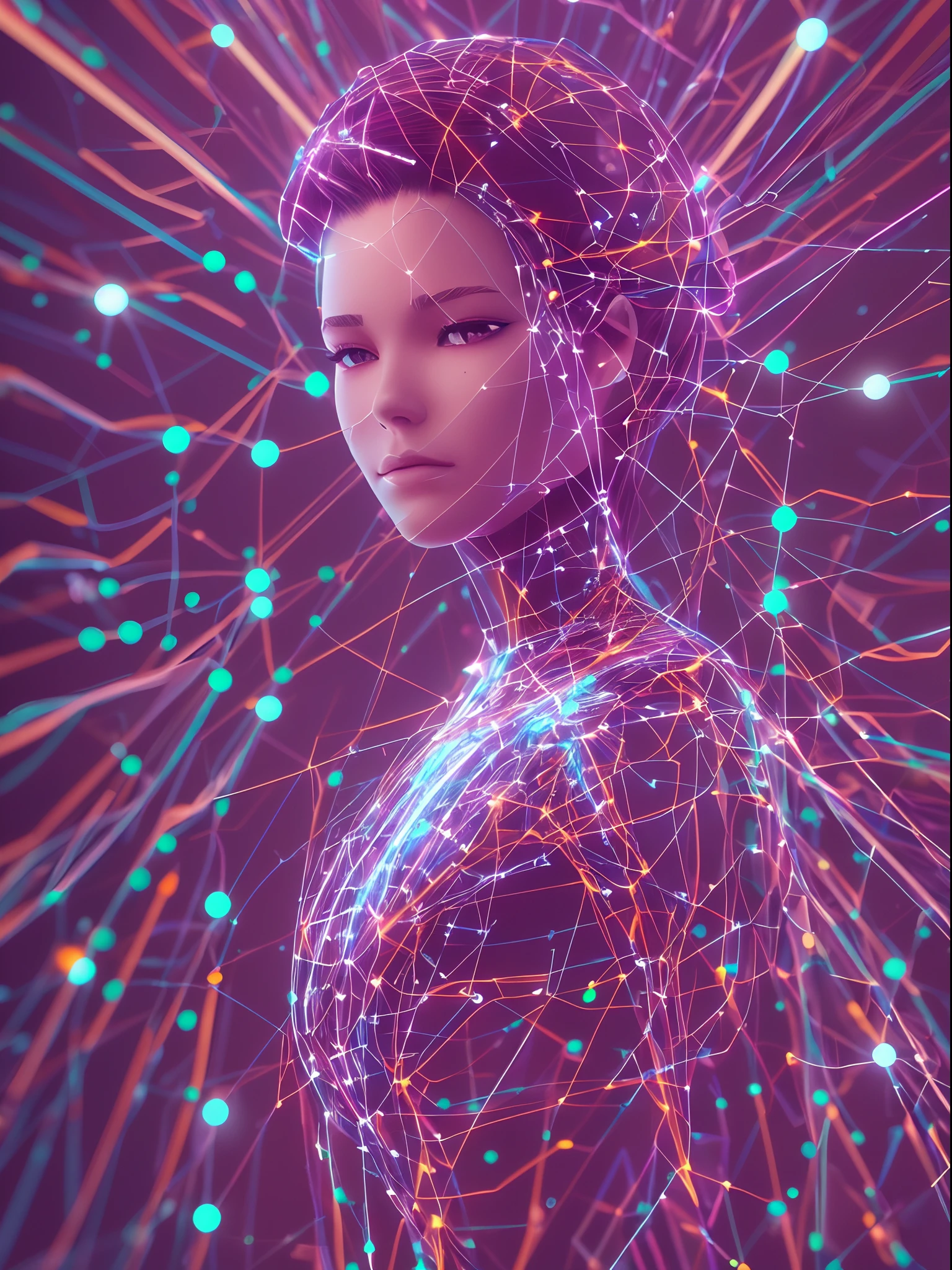 (futuristic, cybernetic) girl with (neural network hair,strands of neural networks), Futurism, UHD, super detailed, (best quality:1.2), 8k