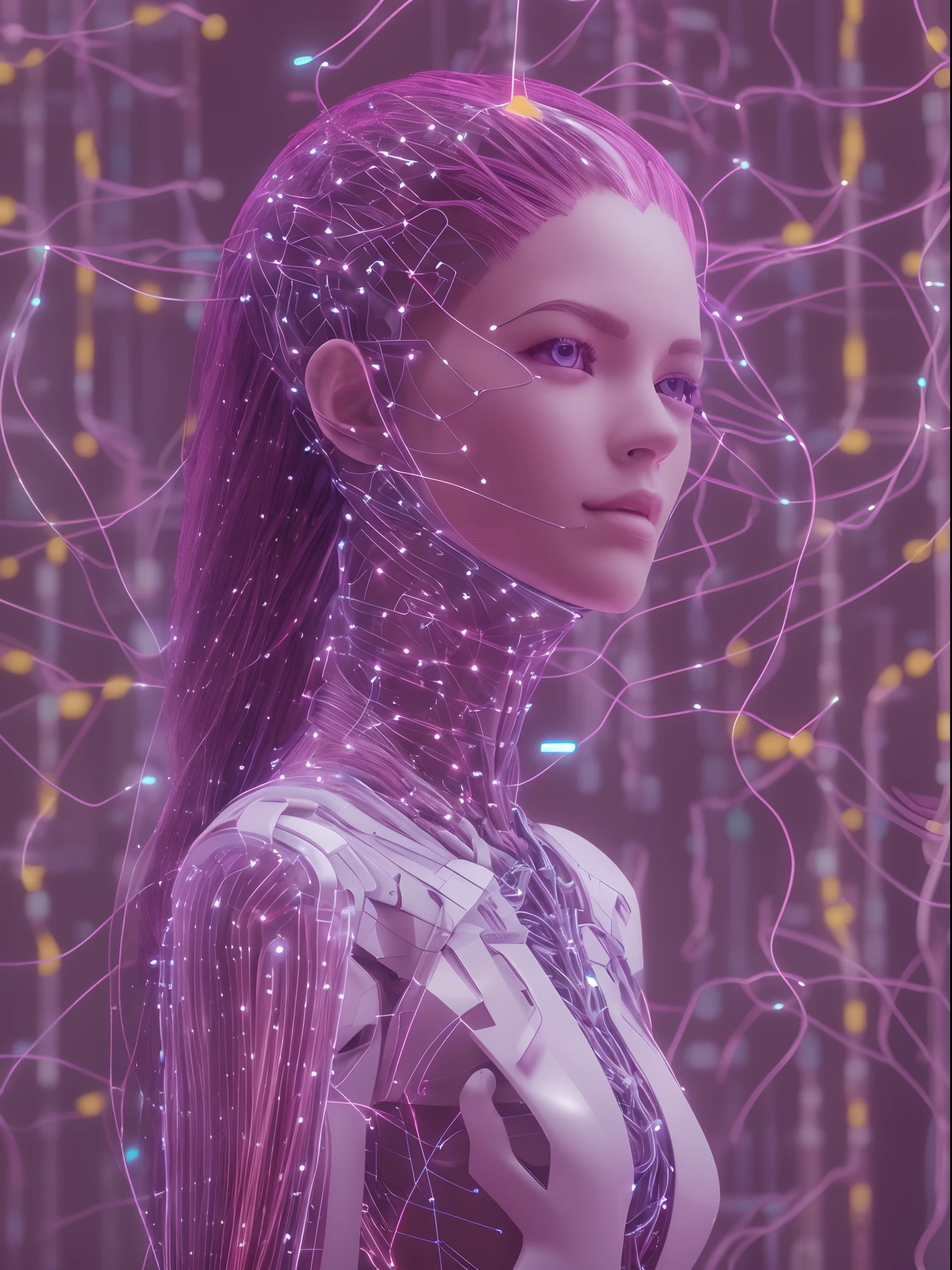 (futuristic, cybernetic) girl with (neural network hair,strands of neural networks), Futurism, UHD, super detailed, (best quality:1.2), 8k