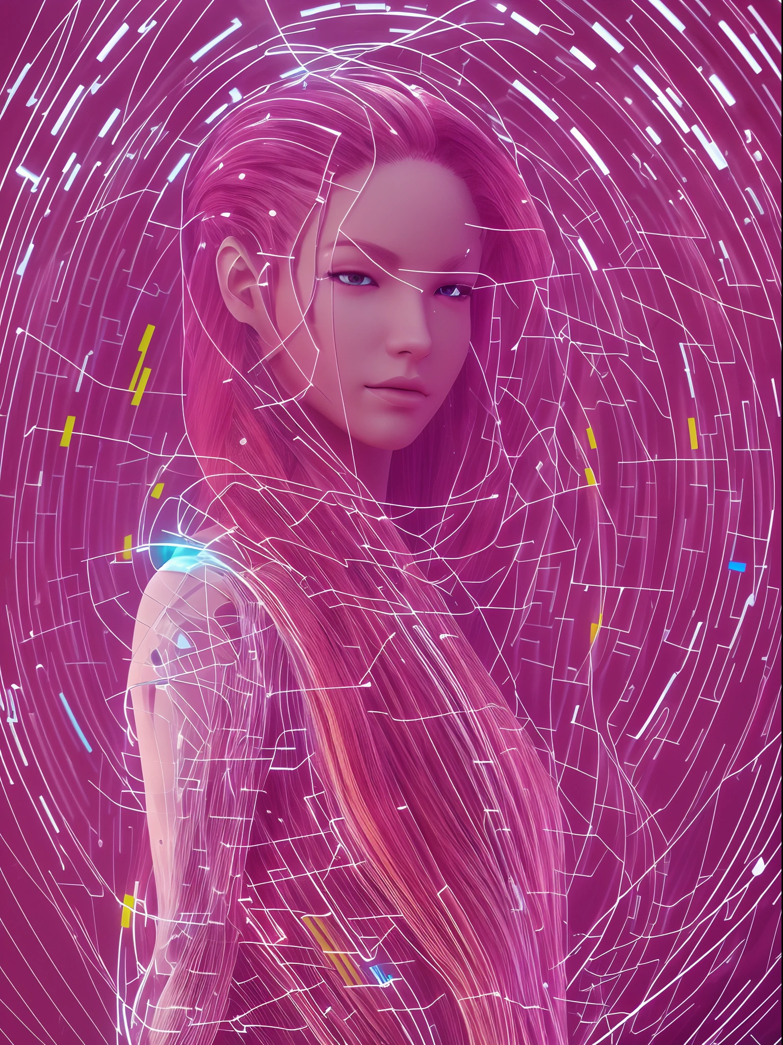 (futuristic, cybernetic) girl with (neural network hair,strands of neural networks), Futurism, UHD, super detailed, (best quality:1.2), 8k