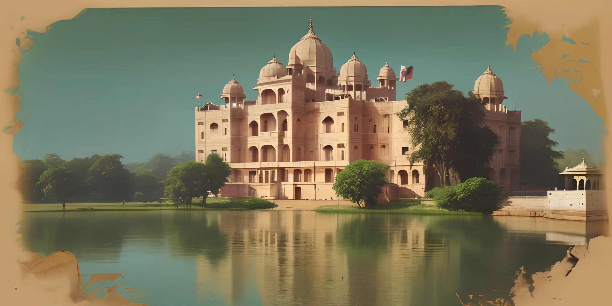 a historical palace in india made in the vintage giclee style