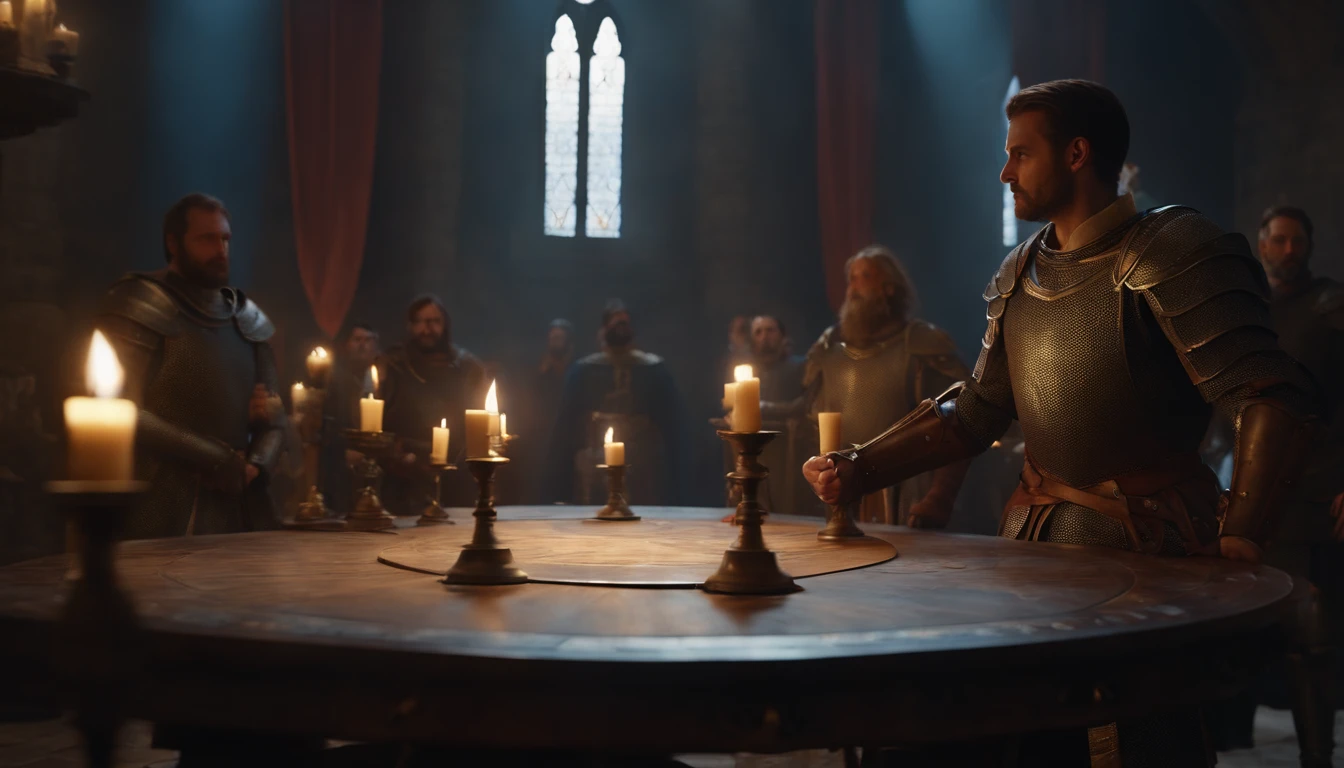 knights of the round table, standing, 8k, cinematic, realistic