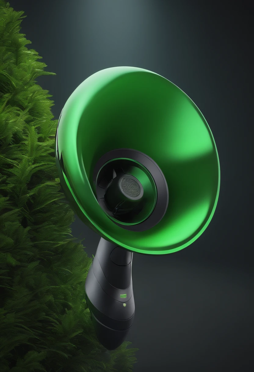 Futuristic concept of a technological megaphone, Eco-Friendly Trend, Organic Green, 8k