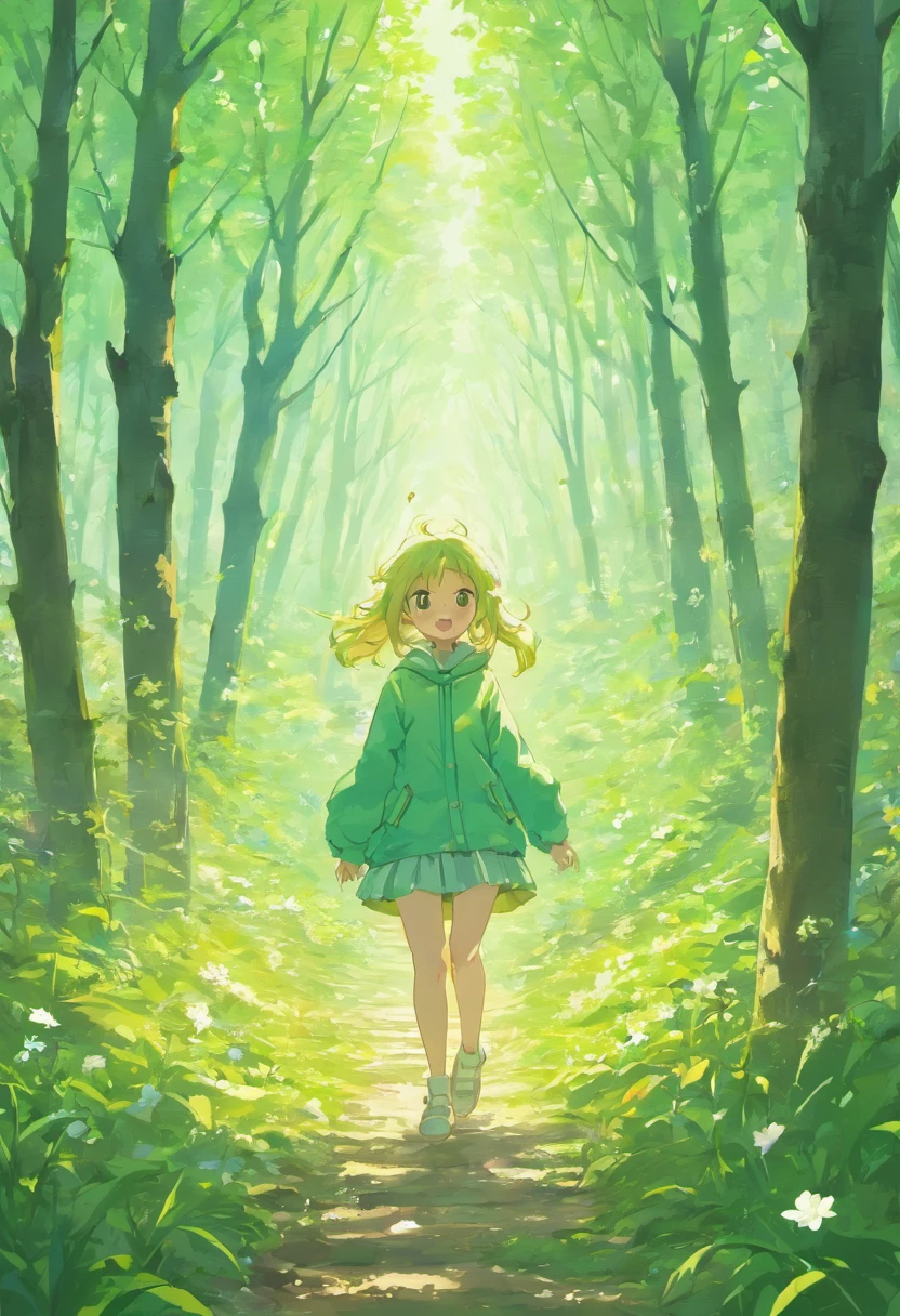 An intricate optimistic illustration of spring showing in a snowy forest