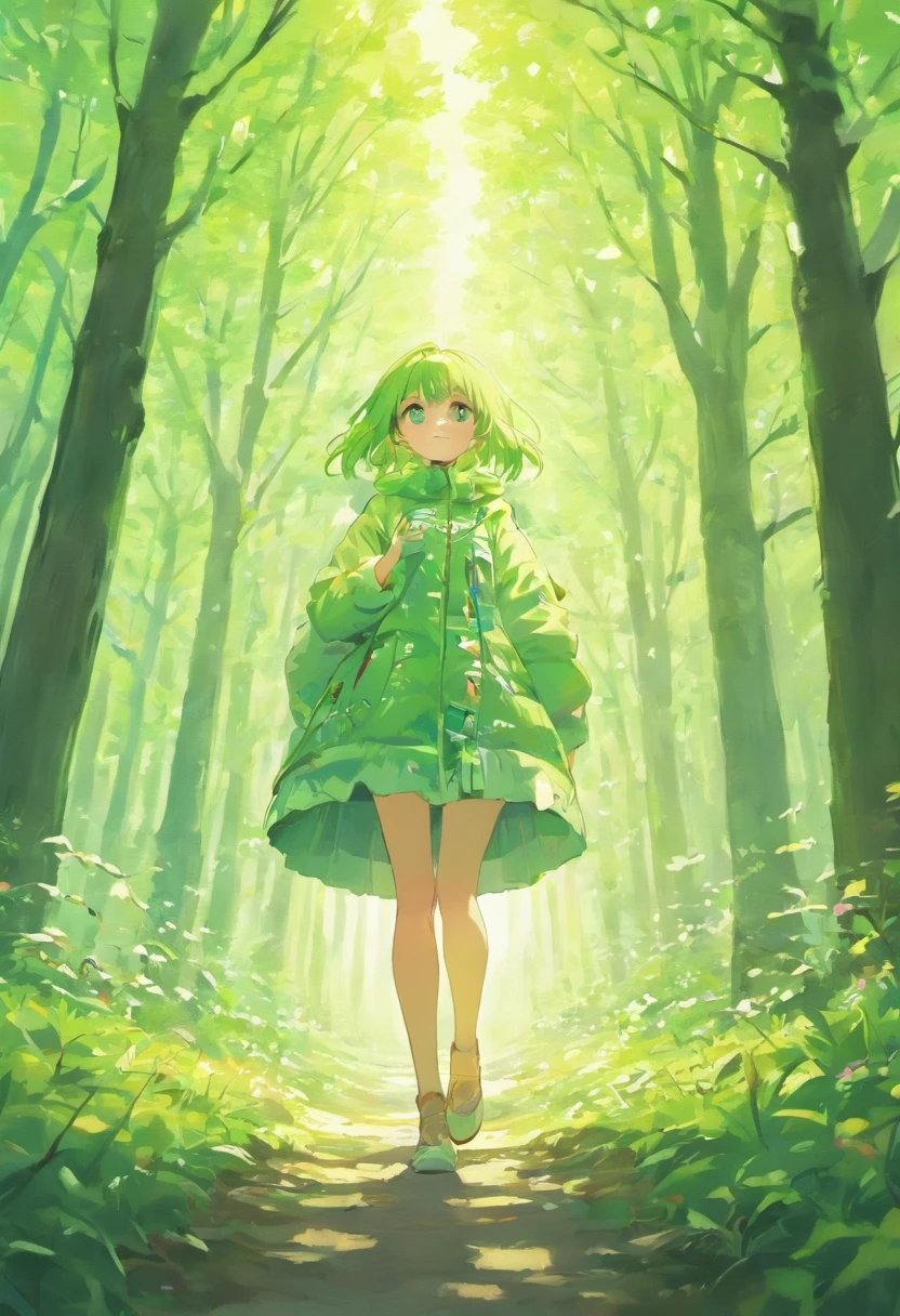 An intricate optimistic illustration of spring showing in a snowy forest